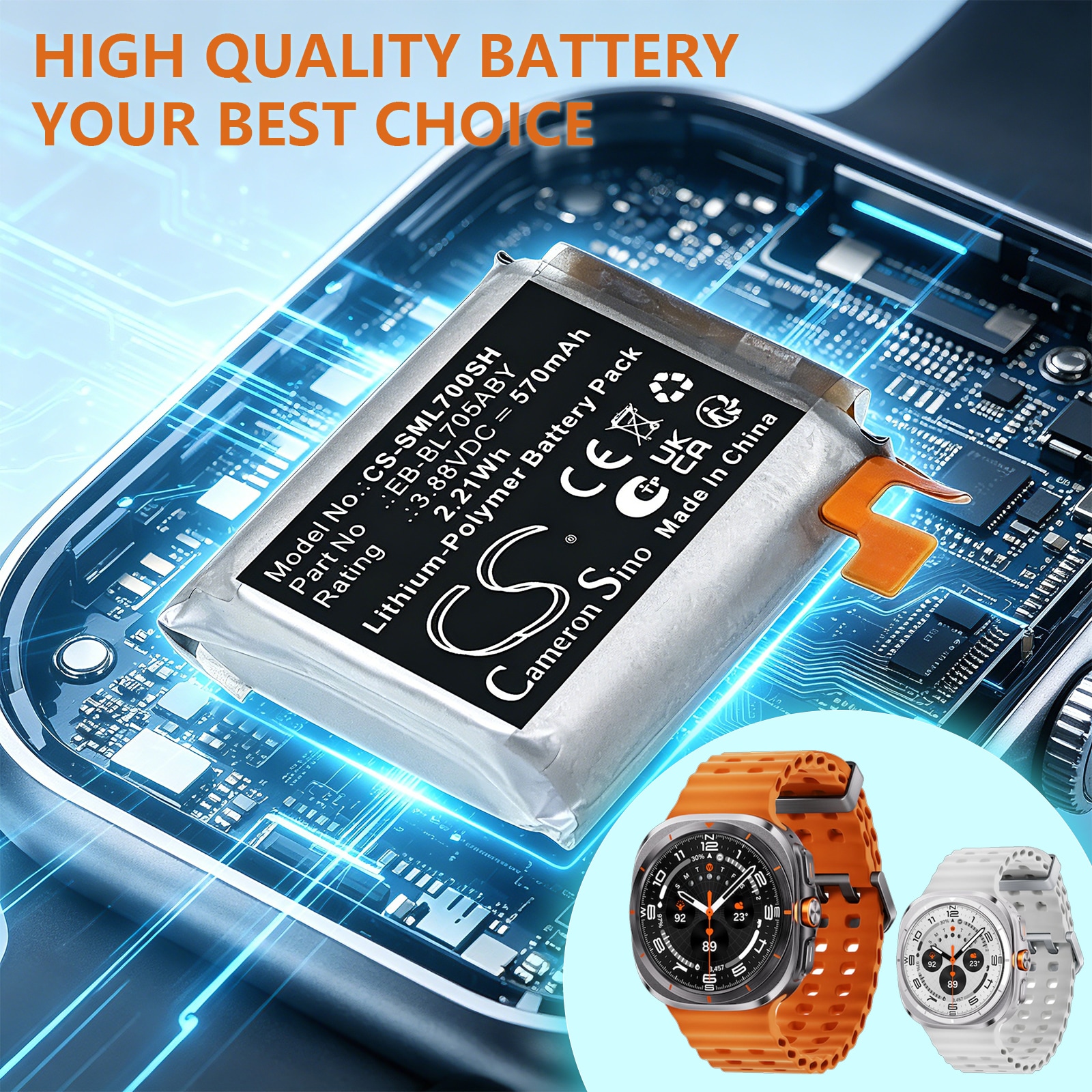 Batteri til smartklokke for Samsung Galaxy Watch 7 Ultra 47 mm, SM-L705F m.fl.