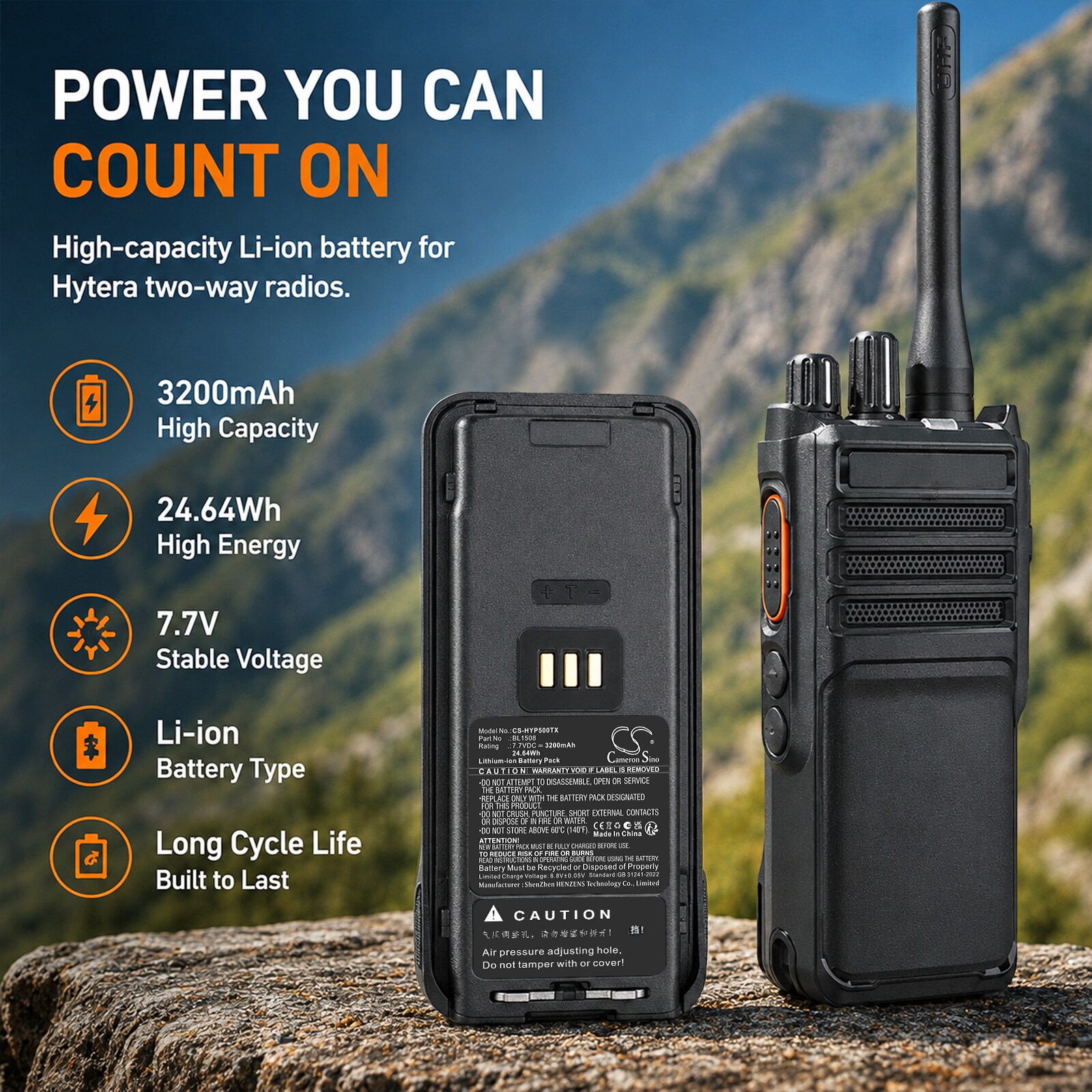 Batteri til toveis radio for Hytera HP500, HP505, HP560 m.fl.