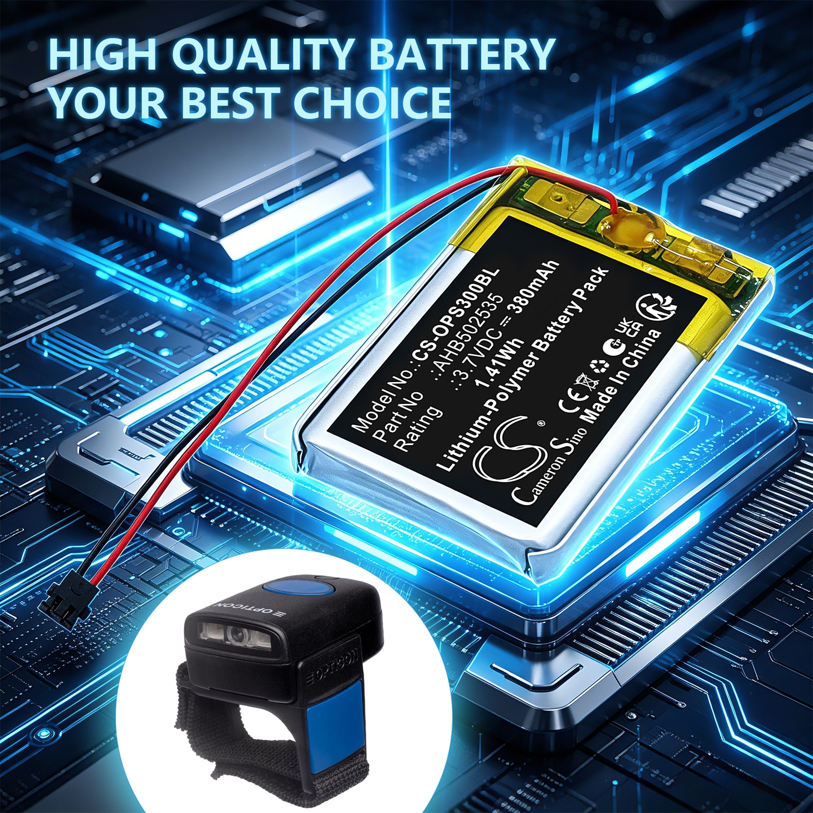 Batteri til strekkodeleser for Opticon RS-3000