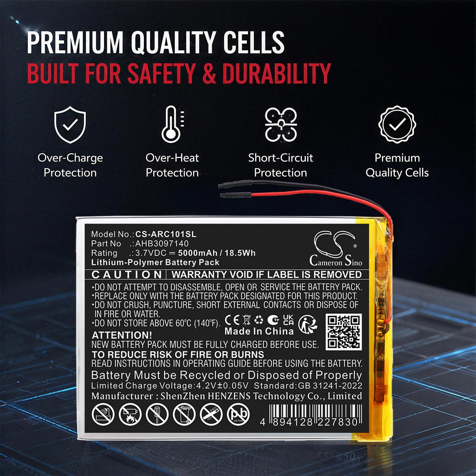 Batteri til nettbrett for Archos 101 Core 3G, AC101ASWFV2, AC101CR3GV2 m.fl.