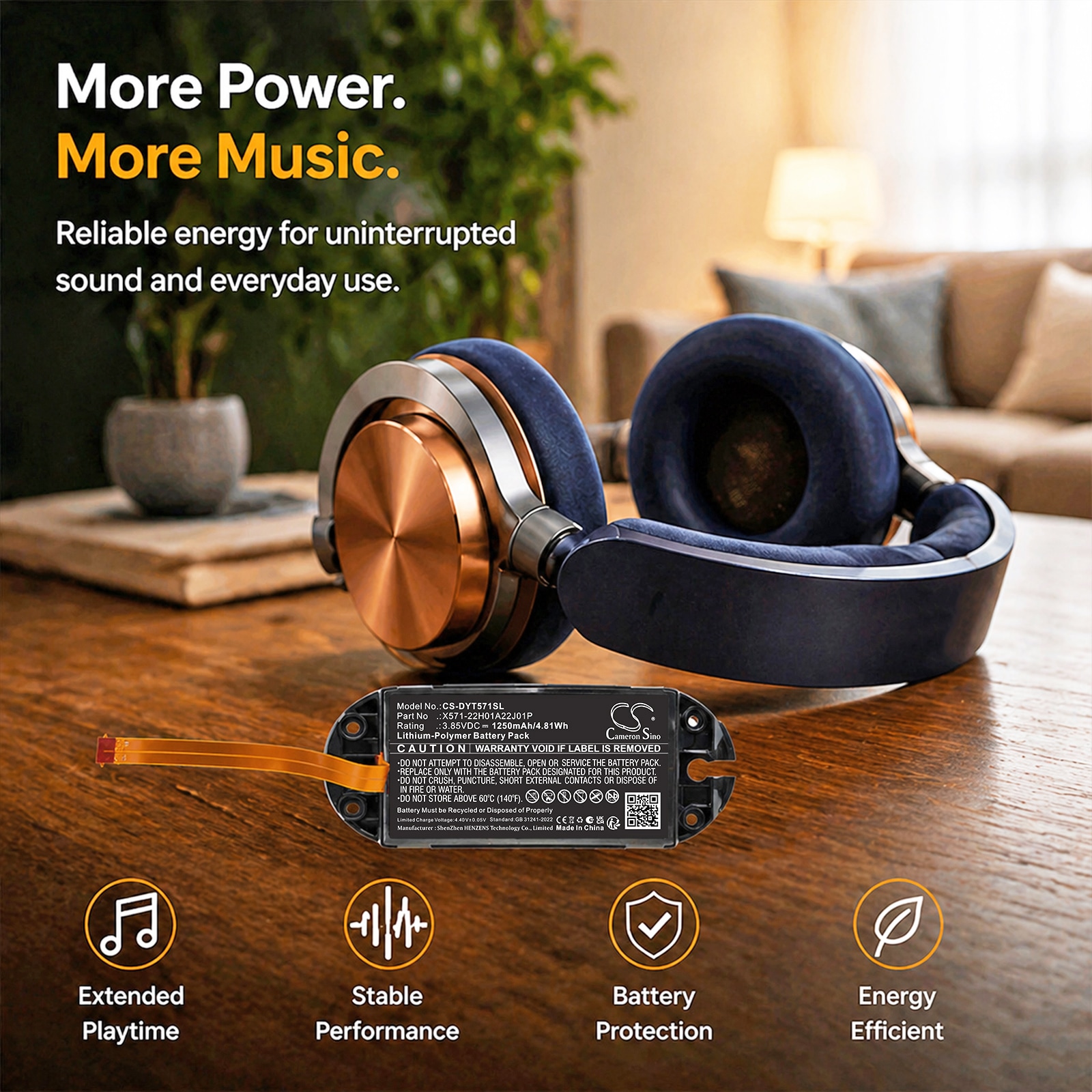 Batteri til trådløst headset for Dyson OnTrac-hodetelefoner, Ontrac WP02