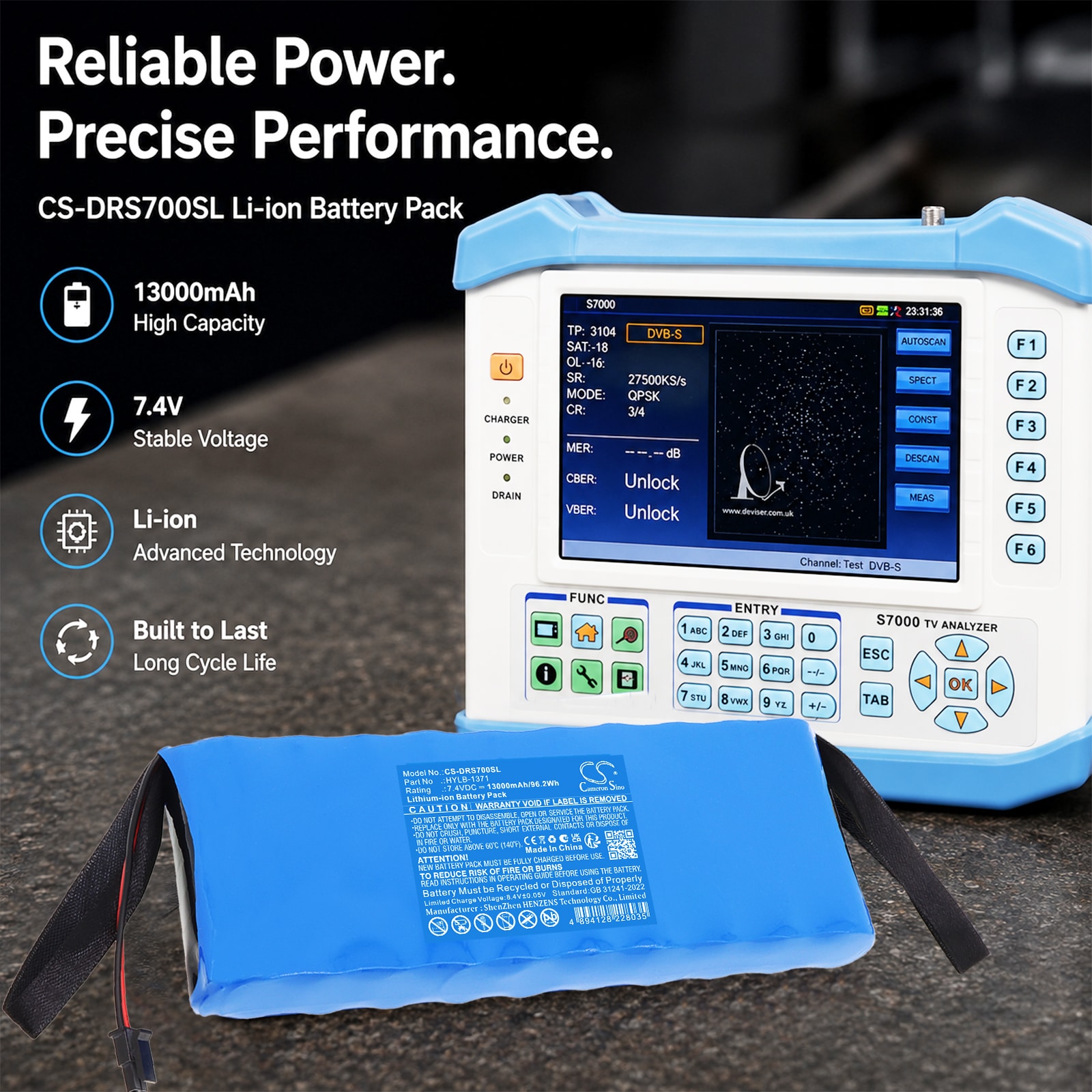 Batteri til kartlegging, testing, utstyr til Deviser S7000, S7200