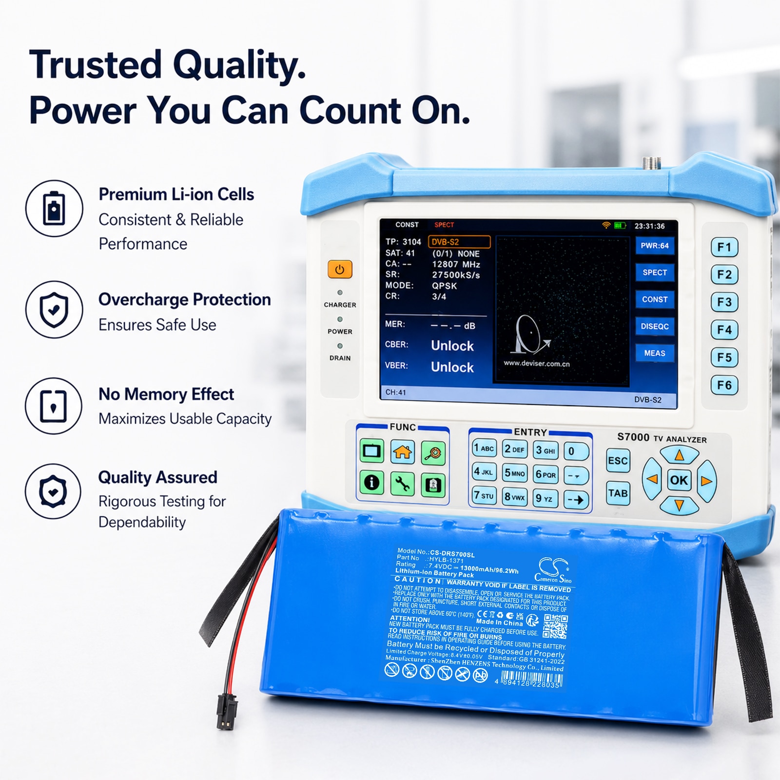 Batteri til kartlegging, testing, utstyr til Deviser S7000, S7200