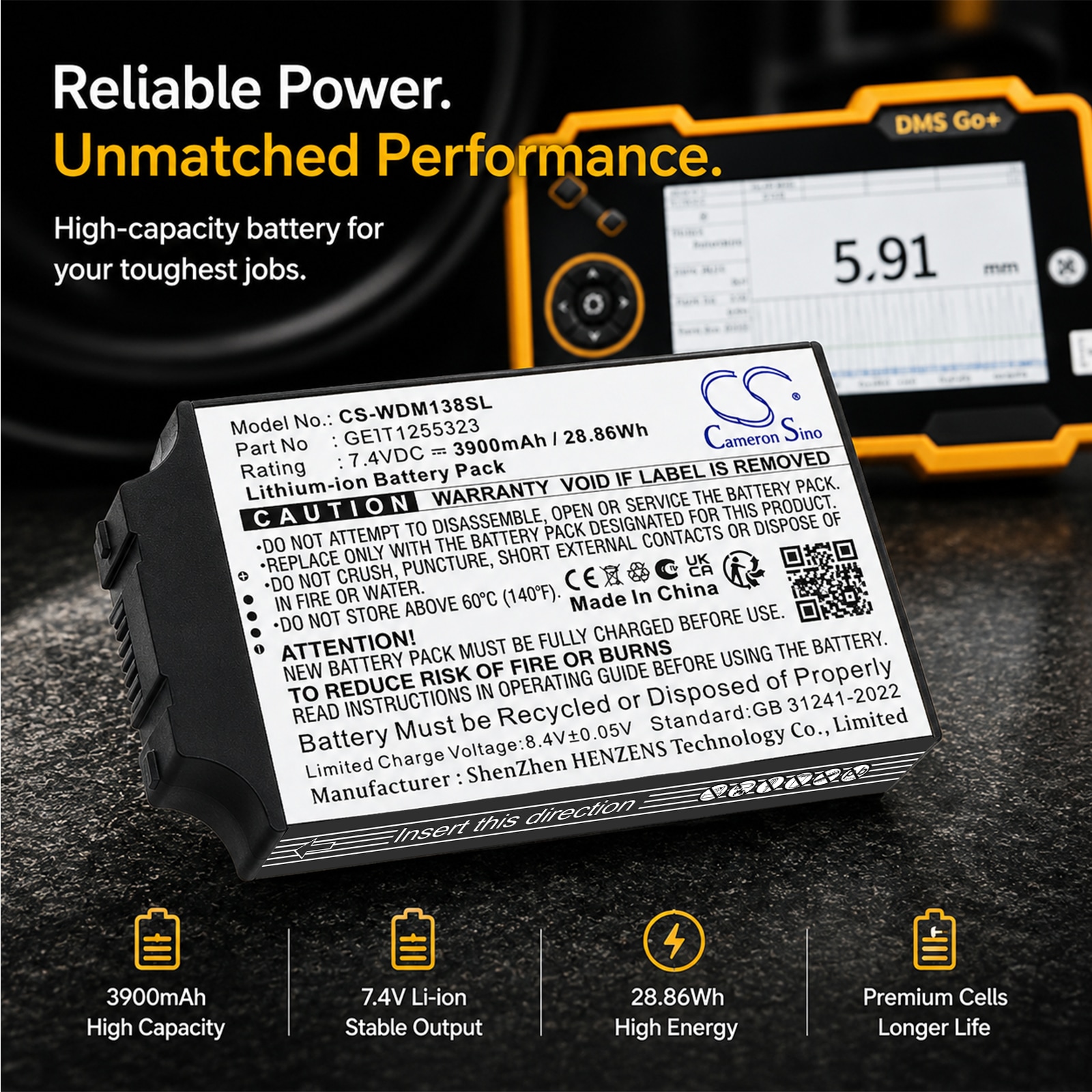 Batteri til kartlegging, testing, utstyr for GE DMS Go+, USM86, USM87 m.fl.