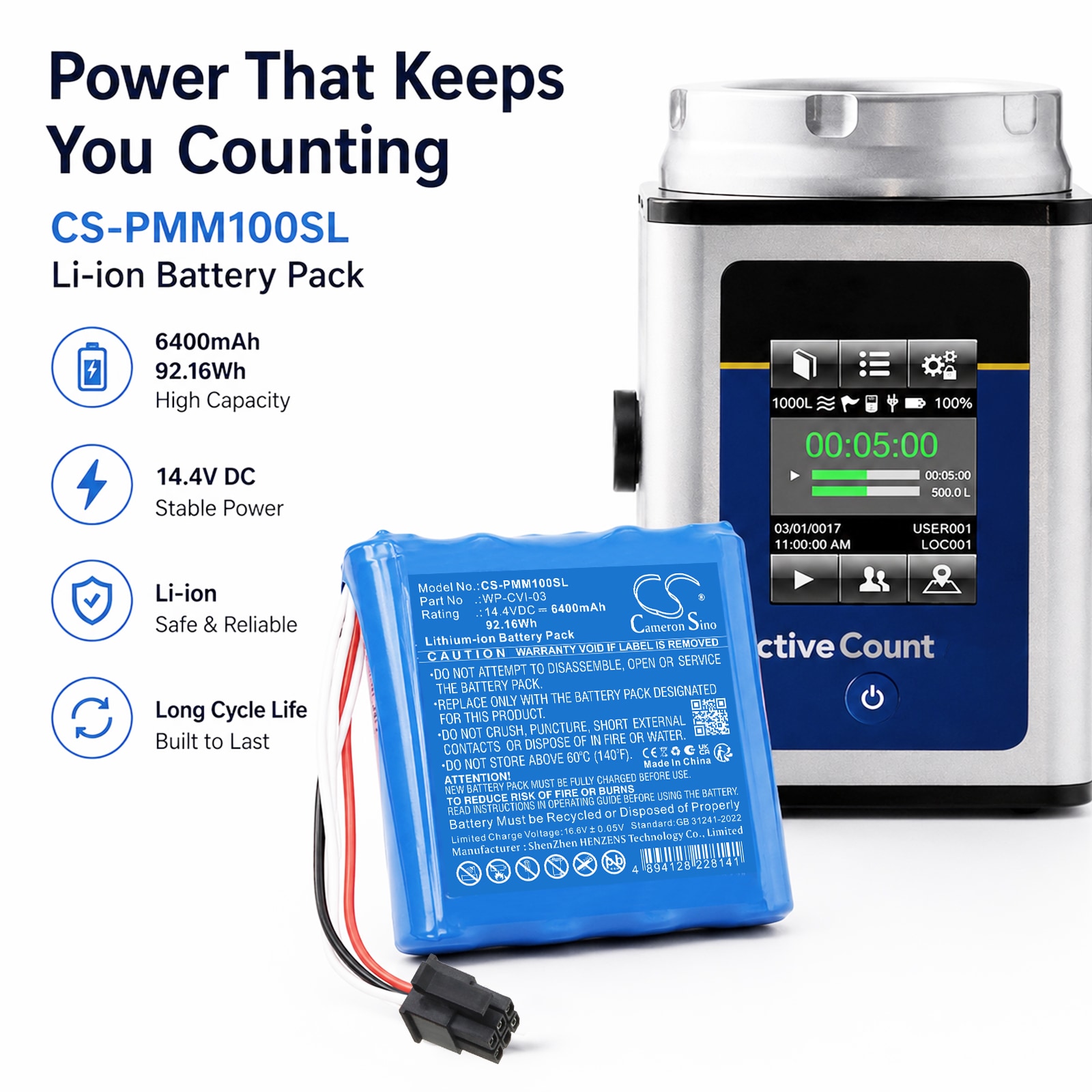 Batteri til kartlegging og testing, utstyr til Particle Measuring Systems AC100