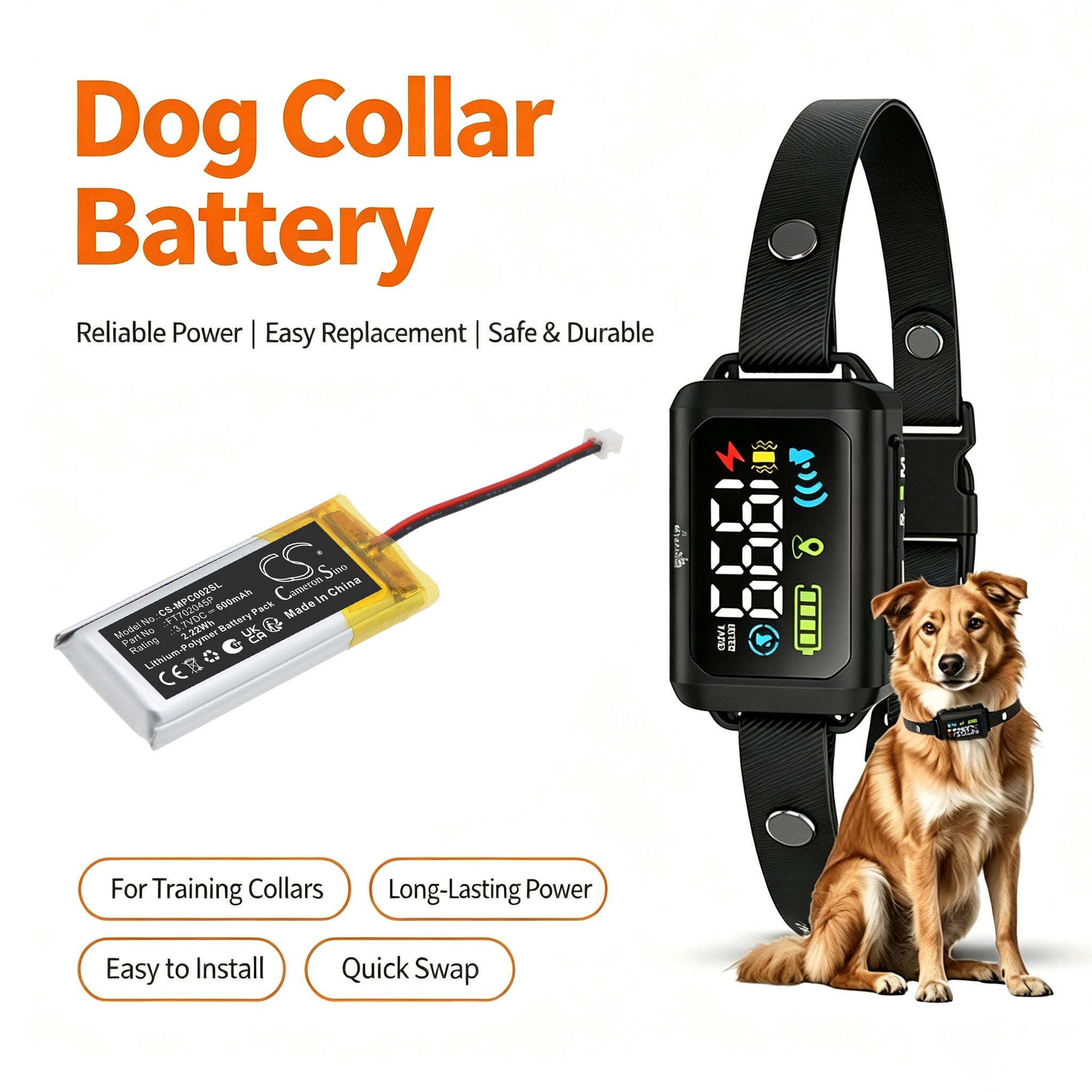 Batteri til hundehalsbånd for My Pet Command DF, Dog Training, Dog Fence Collars