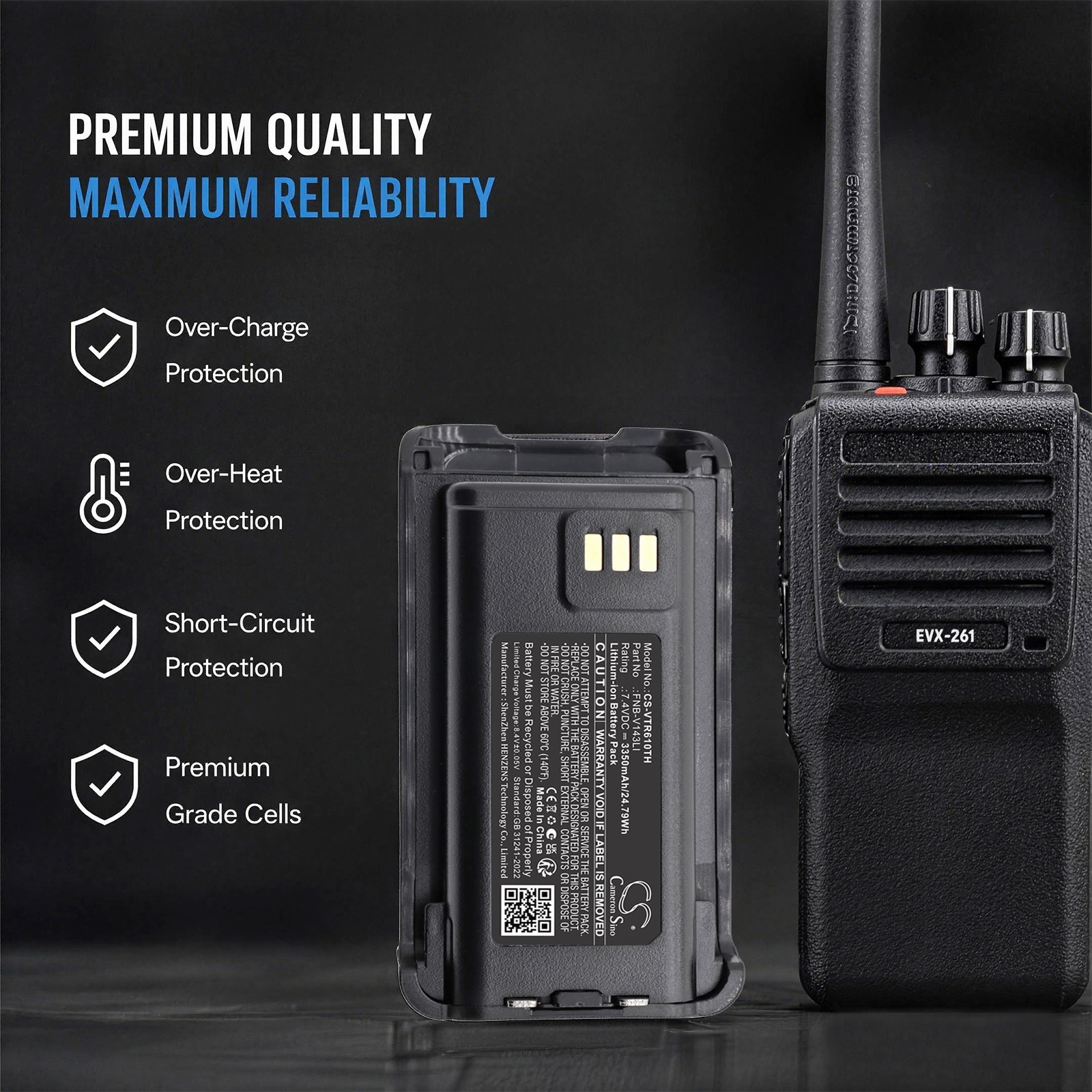 Batteri til toveisradio for Vertex Standard EVX-Z61, EVX-Z69