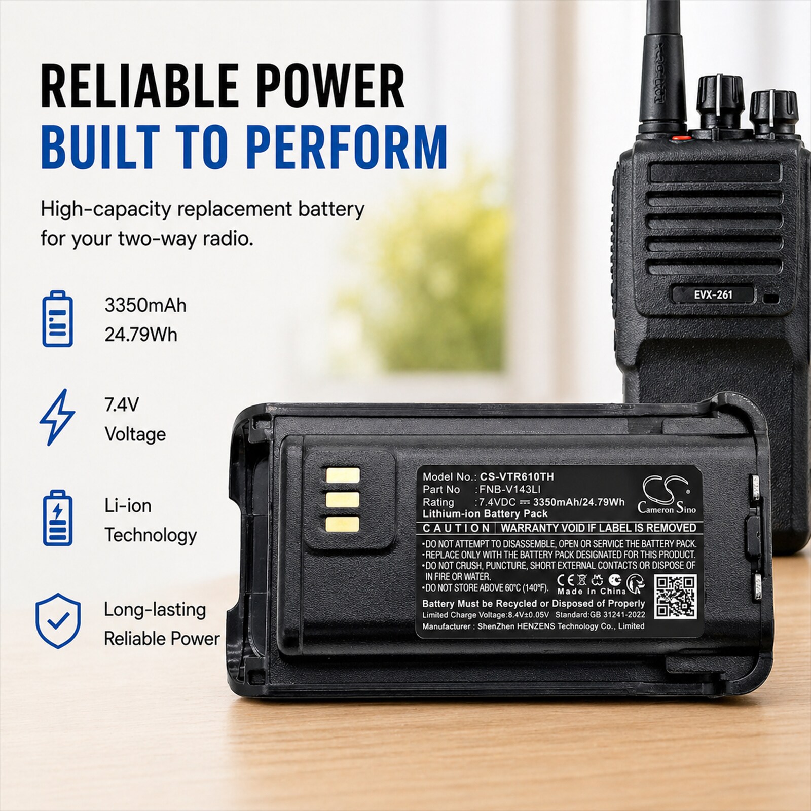 Batteri til toveisradio for Vertex Standard EVX-Z61, EVX-Z69