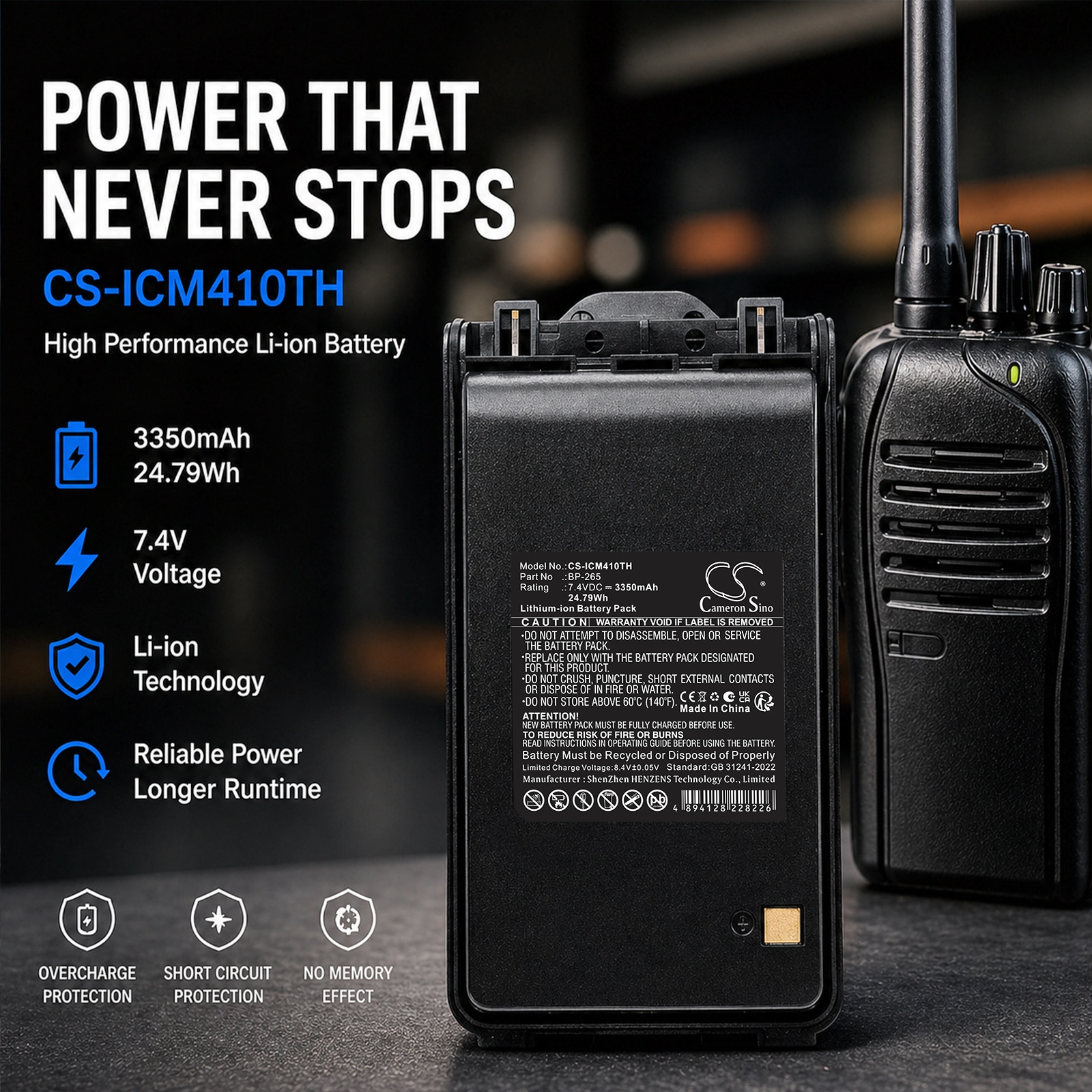 Batteri til toveisradio for Icom IC-3101, IC-4101, IC-F3001 m.fl.