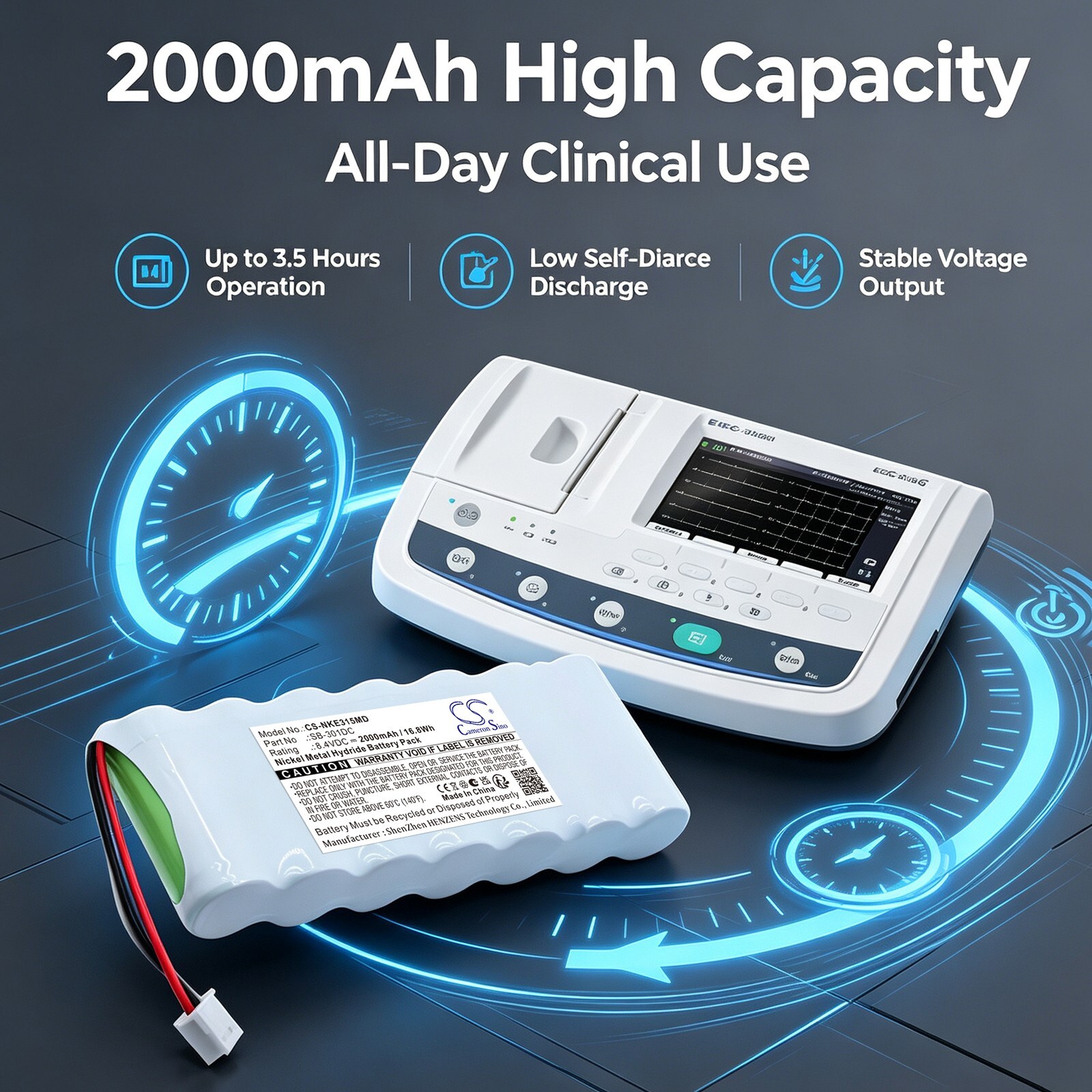 Batteri til medisinsk utstyr for Nihon Kohden ECG-3150 Cardiofax C
