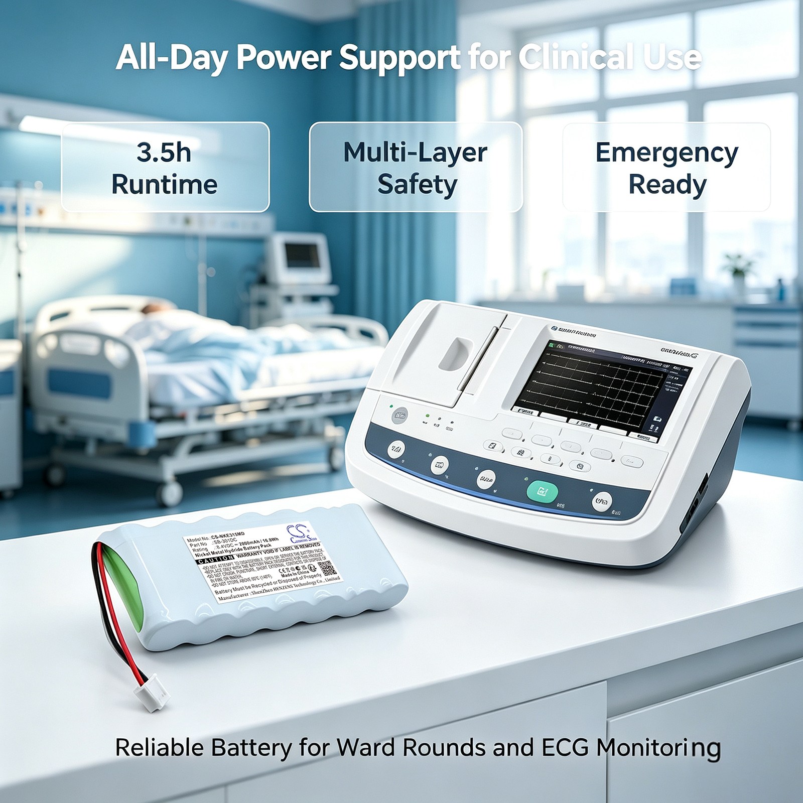 Batteri til medisinsk utstyr for Nihon Kohden ECG-3150 Cardiofax C