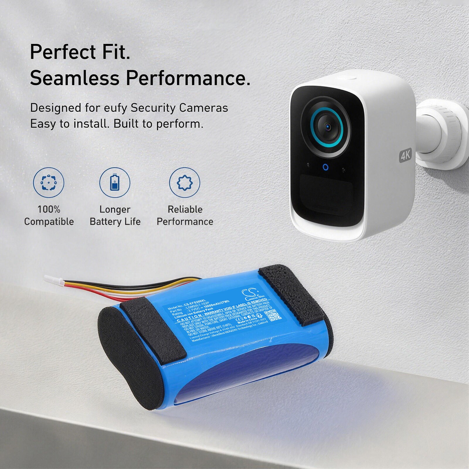 Batteri til hjemmekamera for Eufy T8161, 3C S300 Cam, S300 eufyCam m.fl.