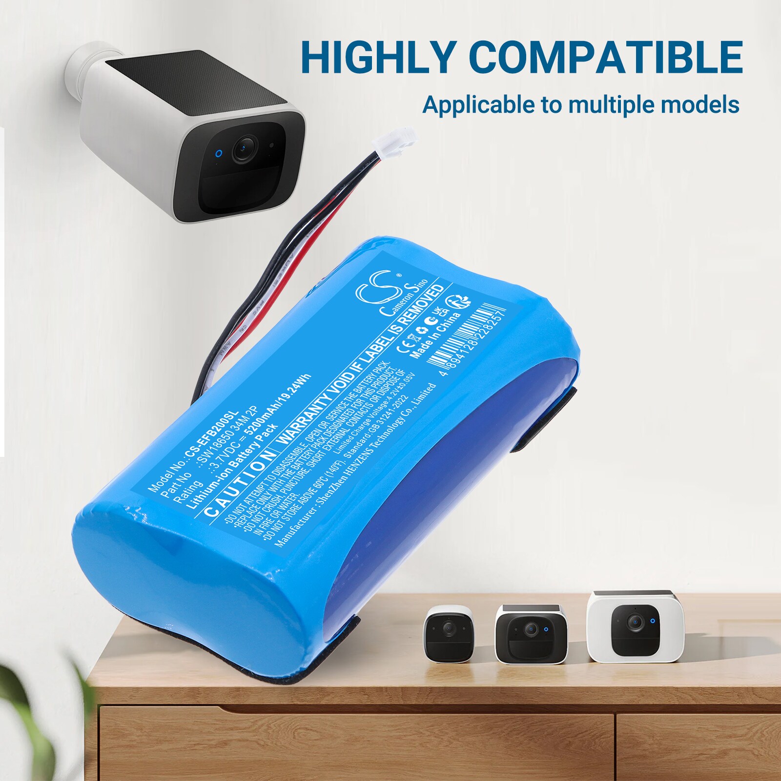 Batteri til hjemmets sikkerhetskamera for Eufy T3814, AKT8223 m.fl.