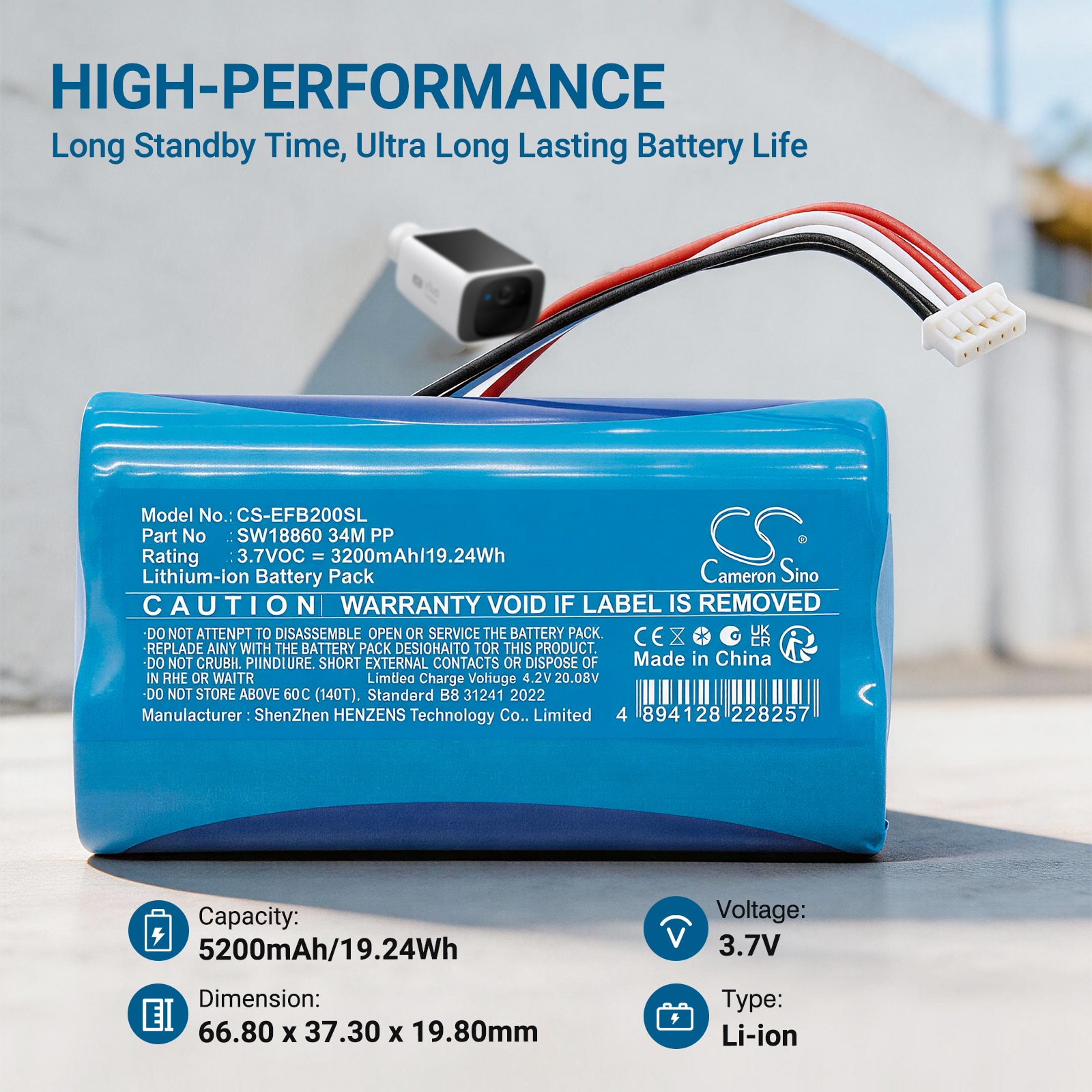 Batteri til hjemmets sikkerhetskamera for Eufy T3814, AKT8223 m.fl.