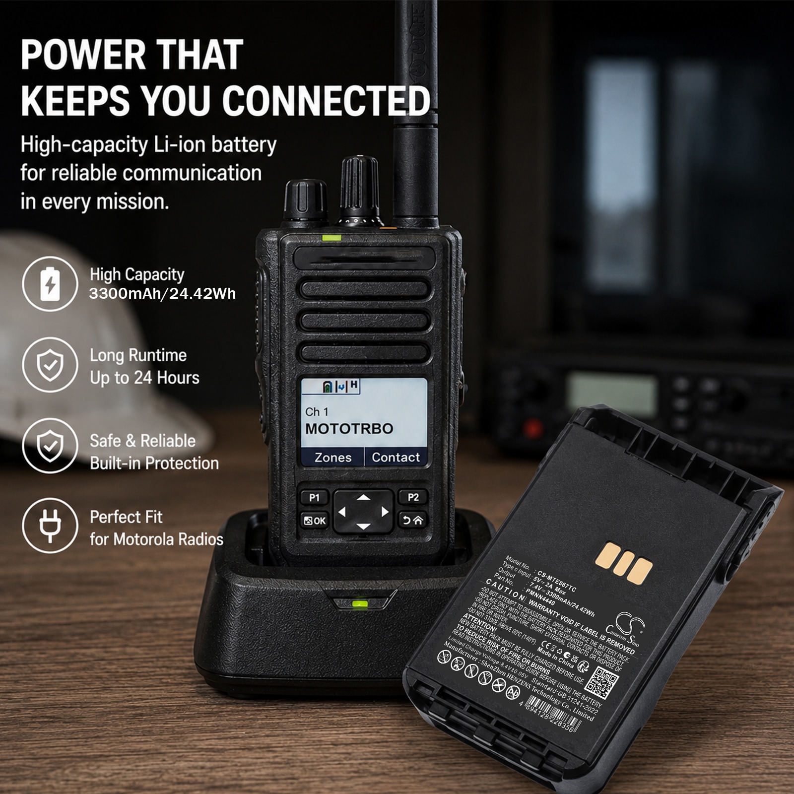 Batteri til toveis radio for Motorola DP3000e, DP3441, DP3441e m.fl.