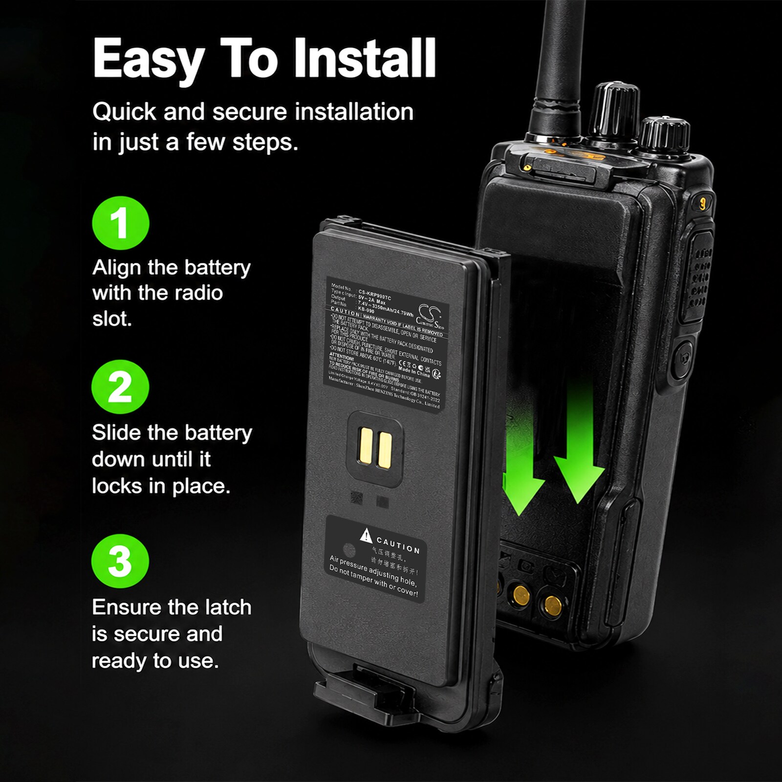 Batteri til toveis radio for Kirisun DP980, DP985, DP990 m.fl.