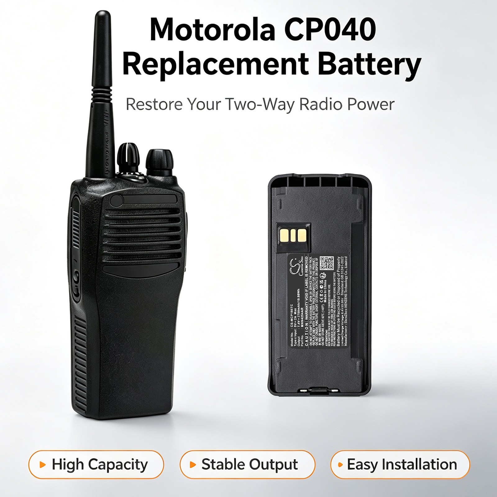 Batteri til toveis radio for Motorola CP040, CP100, CP100D m.fl.