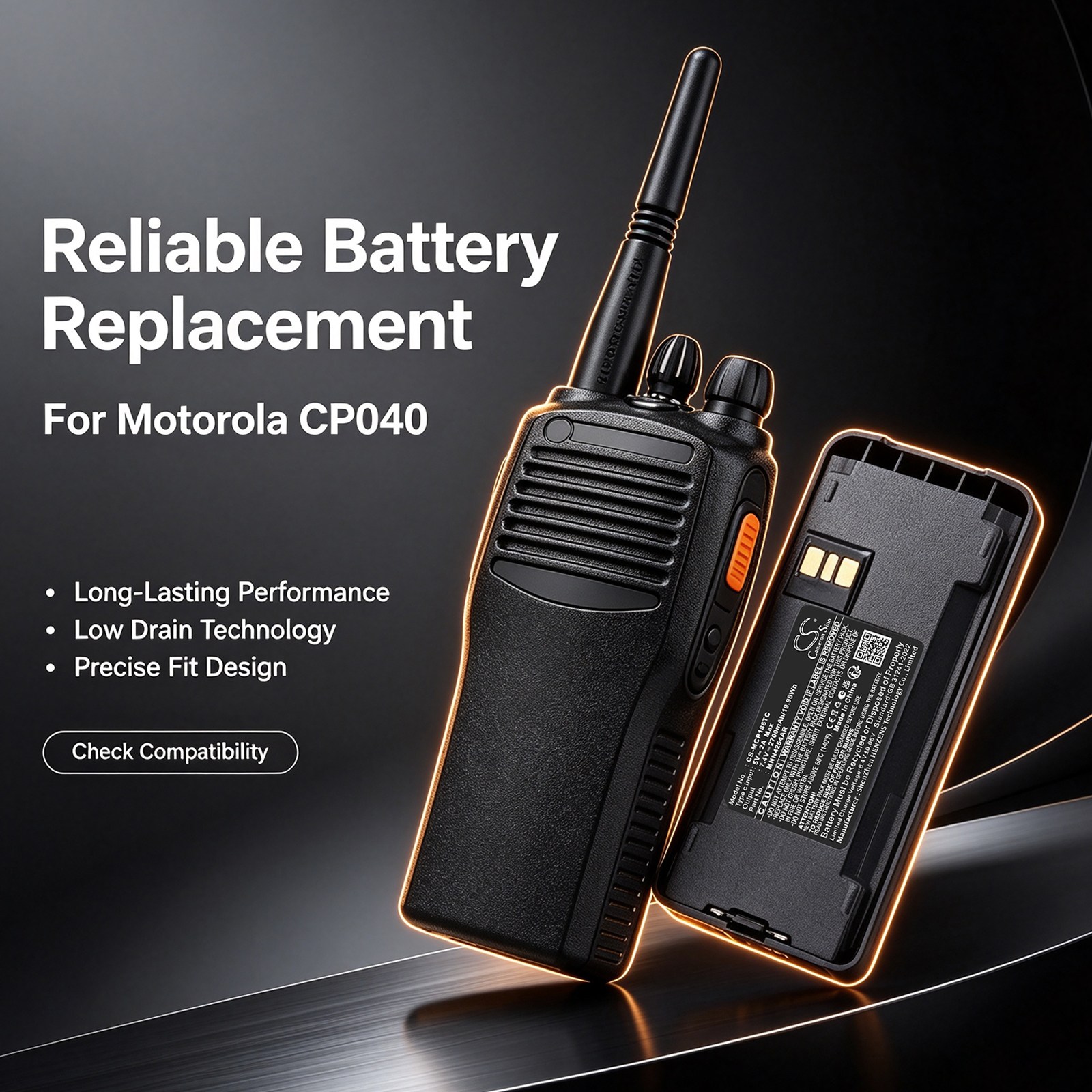 Batteri til toveis radio for Motorola CP040, CP100, CP100D m.fl.