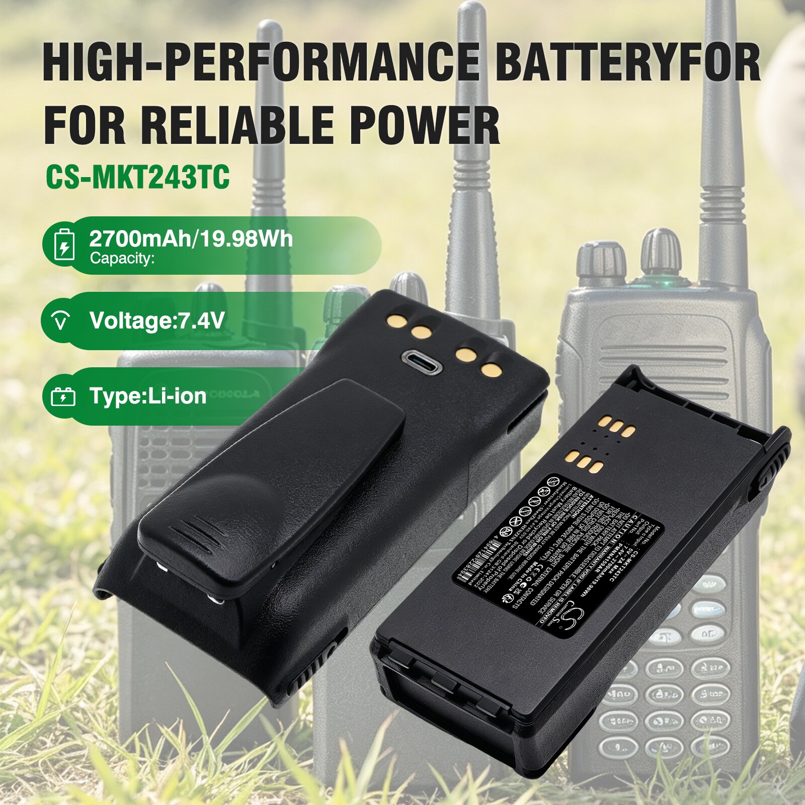 Batteri til toveis radio for Motorola CT150, CT250, CT450 m.fl.