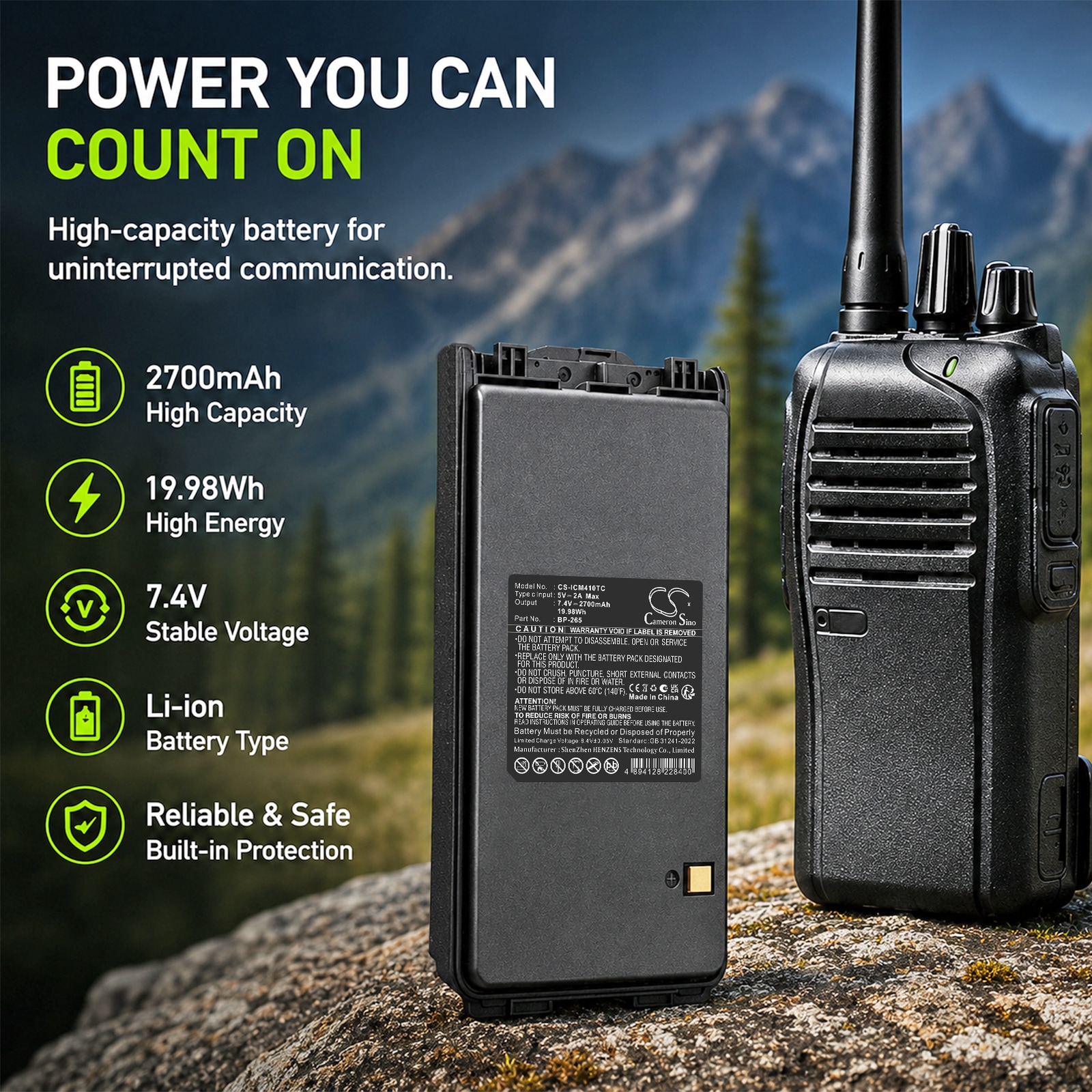 Batteri til toveisradio for Icom IC-3101, IC-4101, IC-F3001 m.fl.