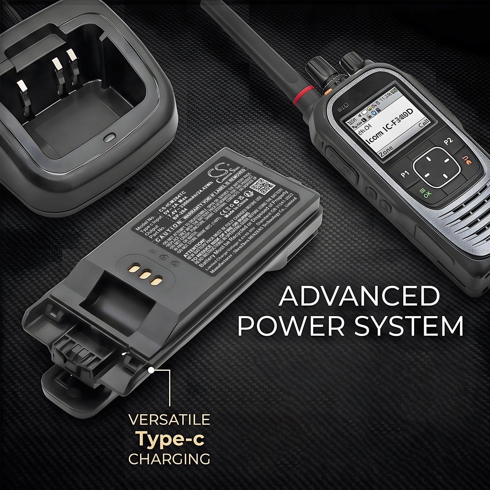 Batteri til toveis radio for Icom IC-F3400, IC-F3400D, IC-F3400DP m.fl.