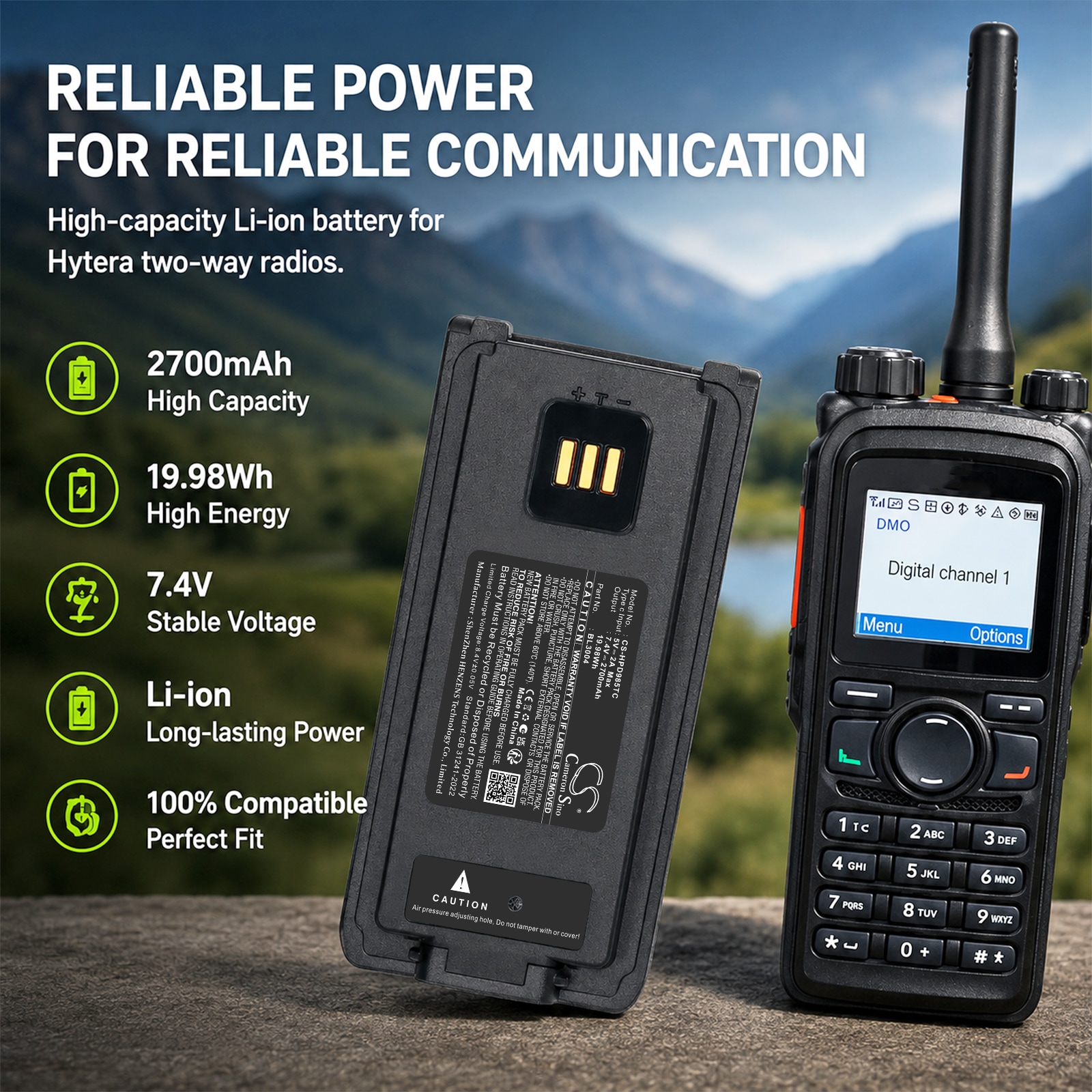 Batteri til toveis radio for Hytera PD980, PD980, PD985 m.fl.