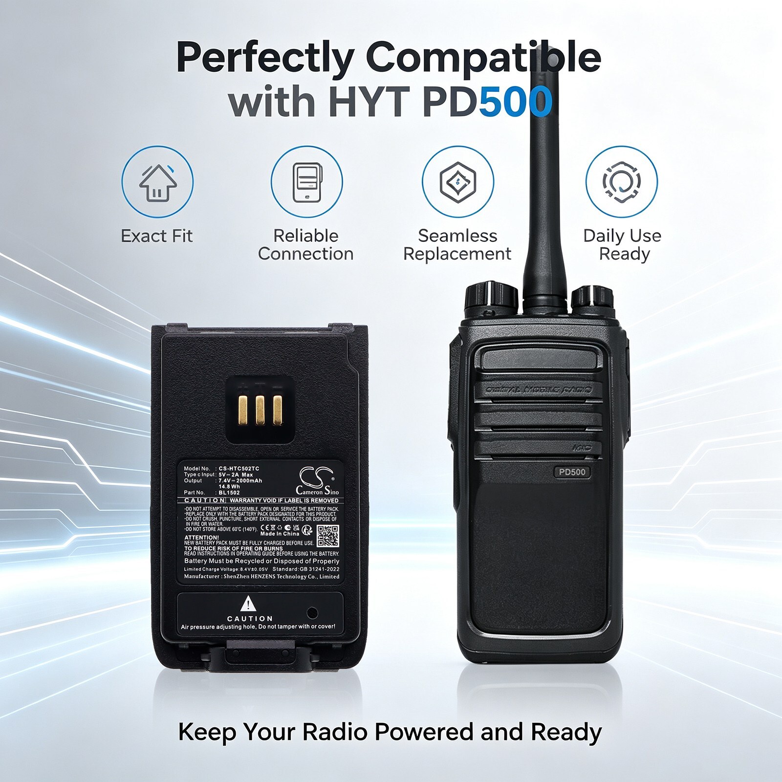 Batteri til toveis radio for HYT PD500, PD502, PD505 m.fl.