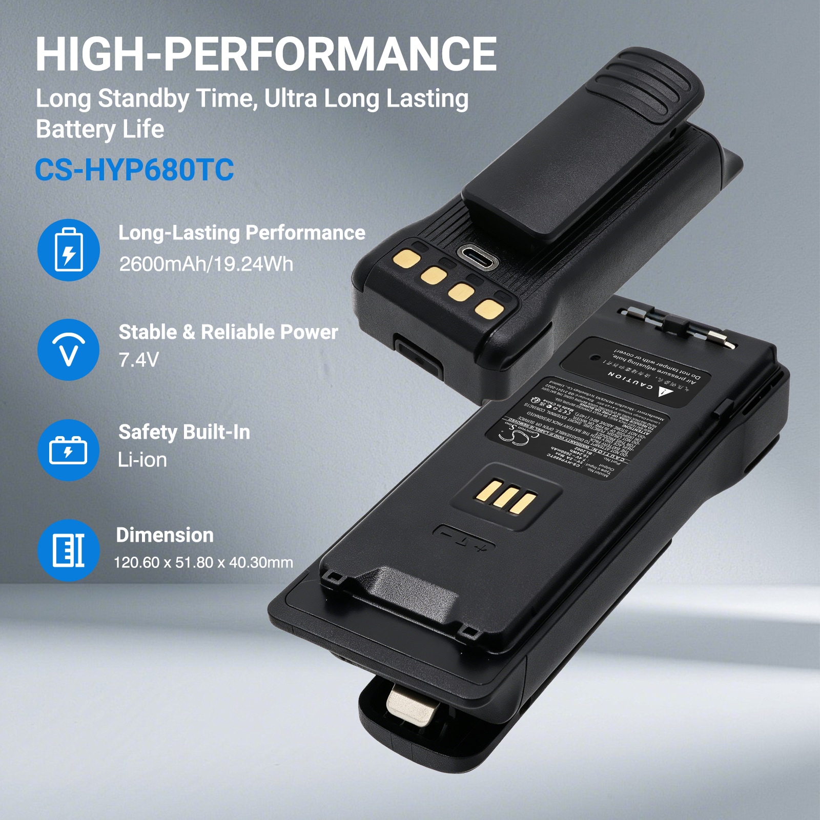 Batteri til toveisradio for Hytera HP600, HP602, HP605 m.fl.