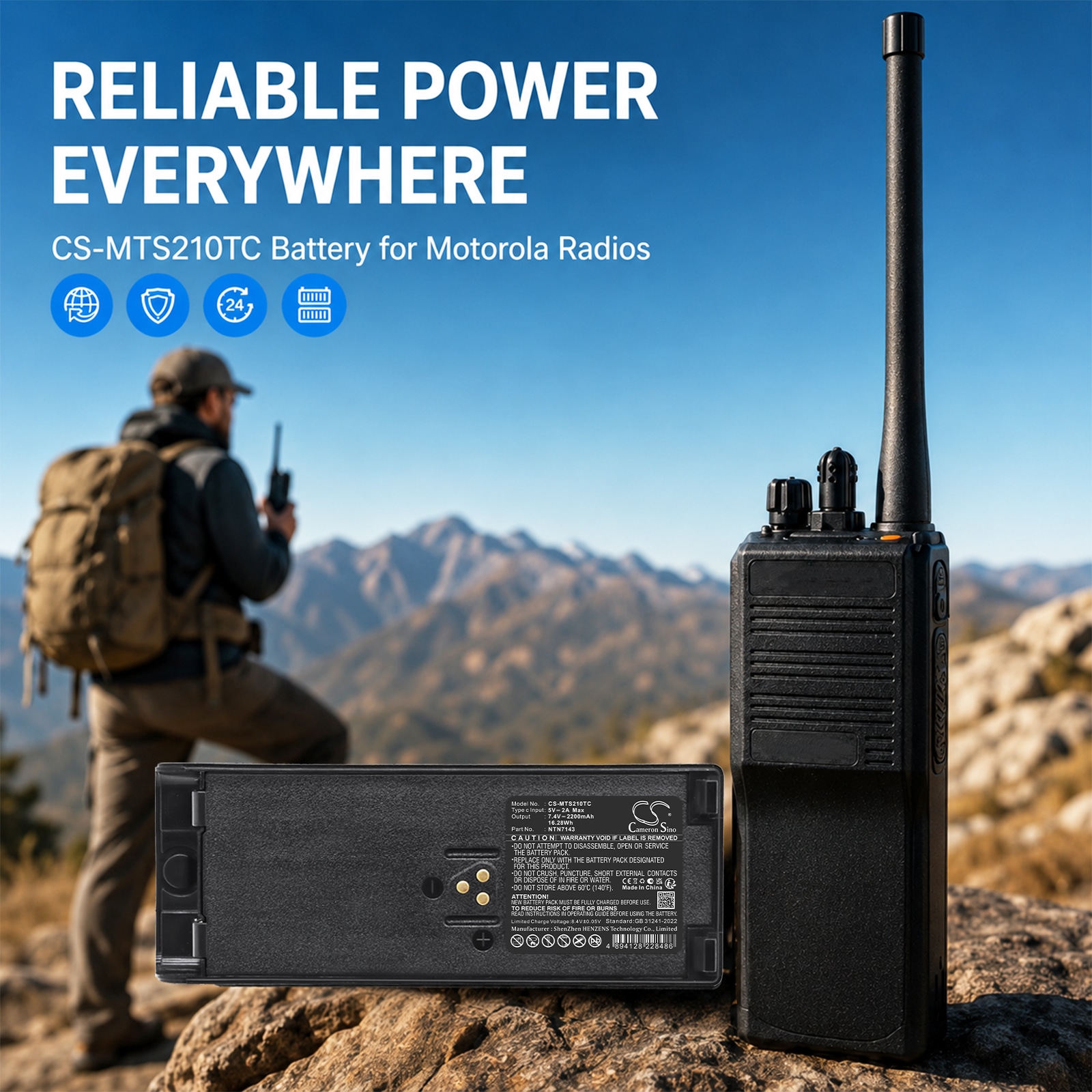 Batteri til toveis radio for Motorola GP900, GP1200, GP2010 m.fl.