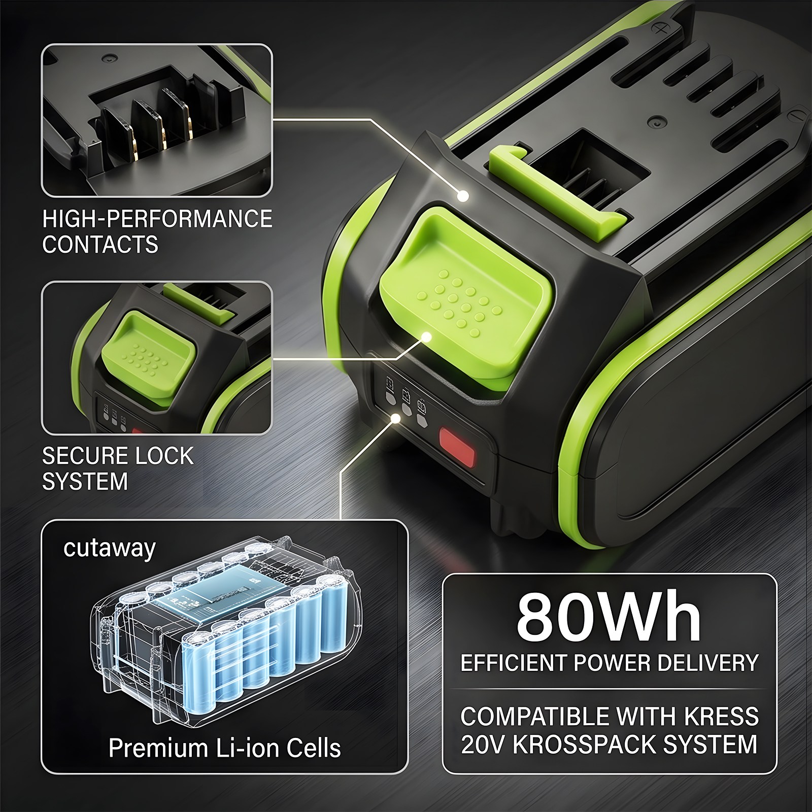 Batteri til gressklippere for Kress 40 V 37 cm trådløs børsteløs hånddrevet gressklipper m.fl.