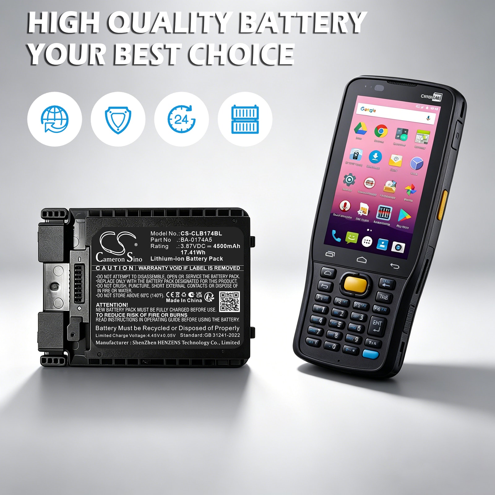Batteri til strekkodeleser for CipherLAB R25, RS38, RS38WO