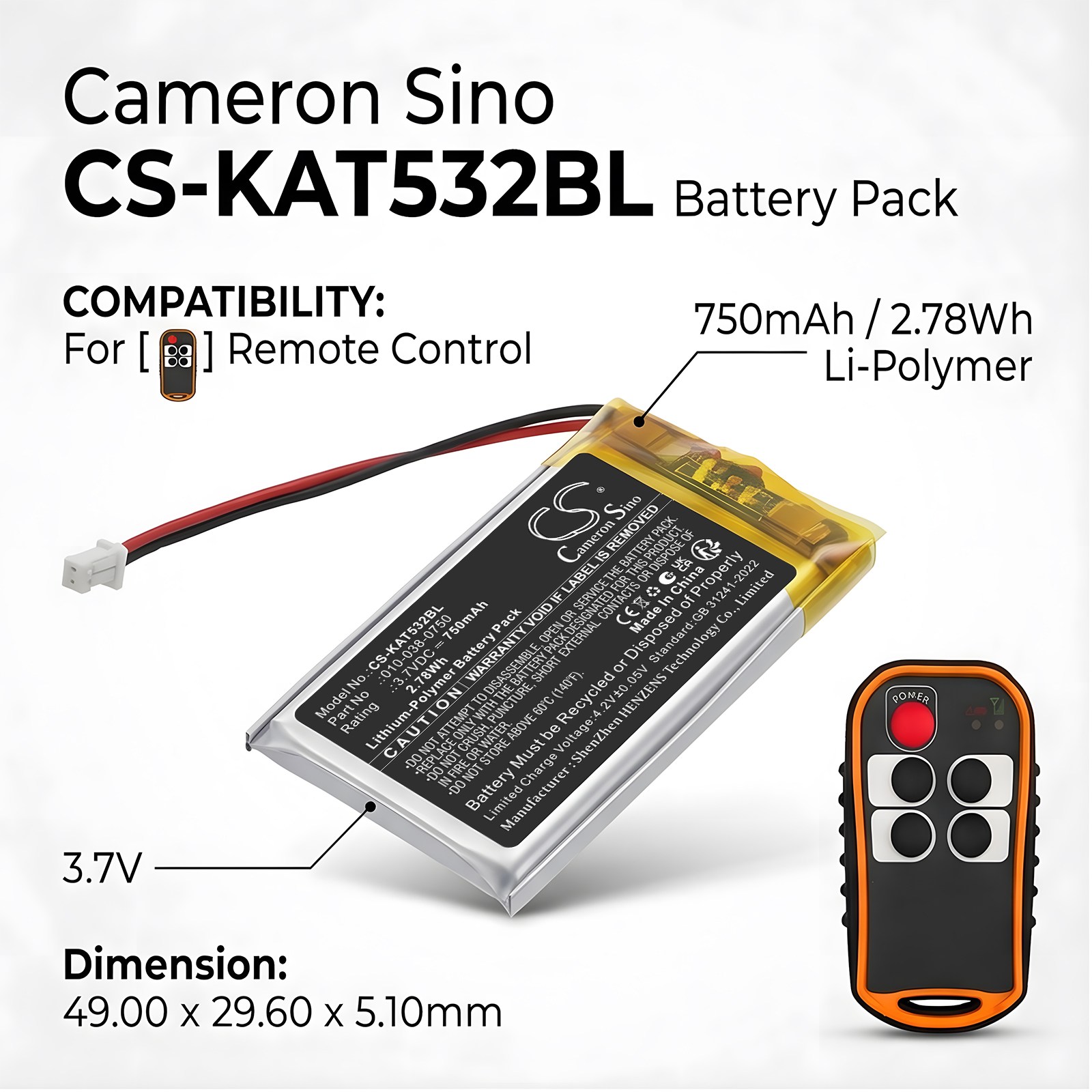 Batteri til fjernkontroll for kran til KAR-TECH 3A5322A 4-knapps fjernkontroll, 390132A