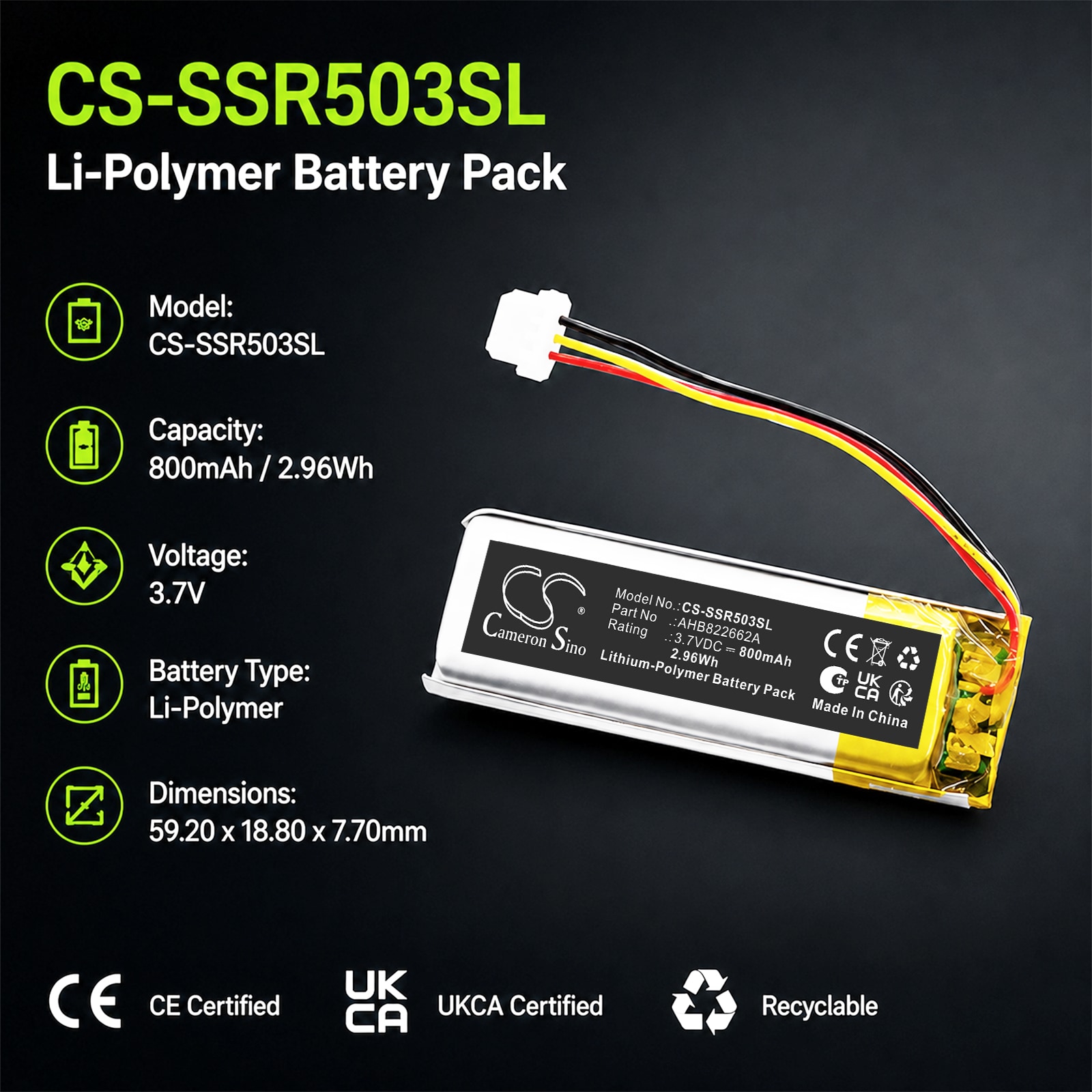 Batteri til trådløst headset for Sena 50R 3-Button Spider RT1 Bluetooth