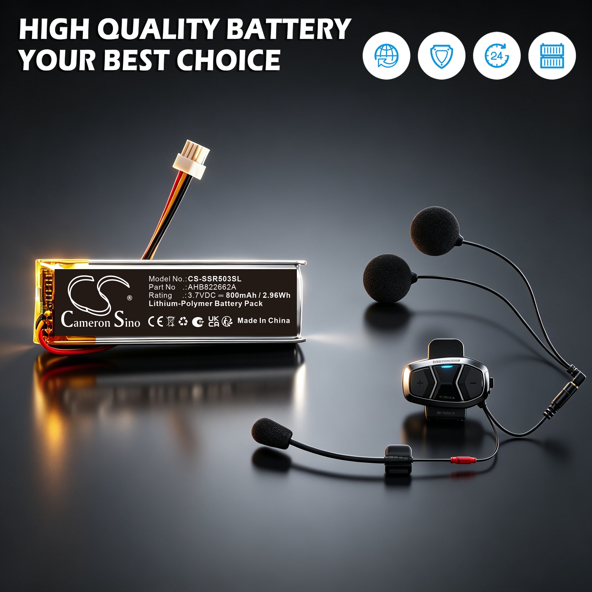 Batteri til trådløst headset for Sena 50R 3-Button Spider RT1 Bluetooth