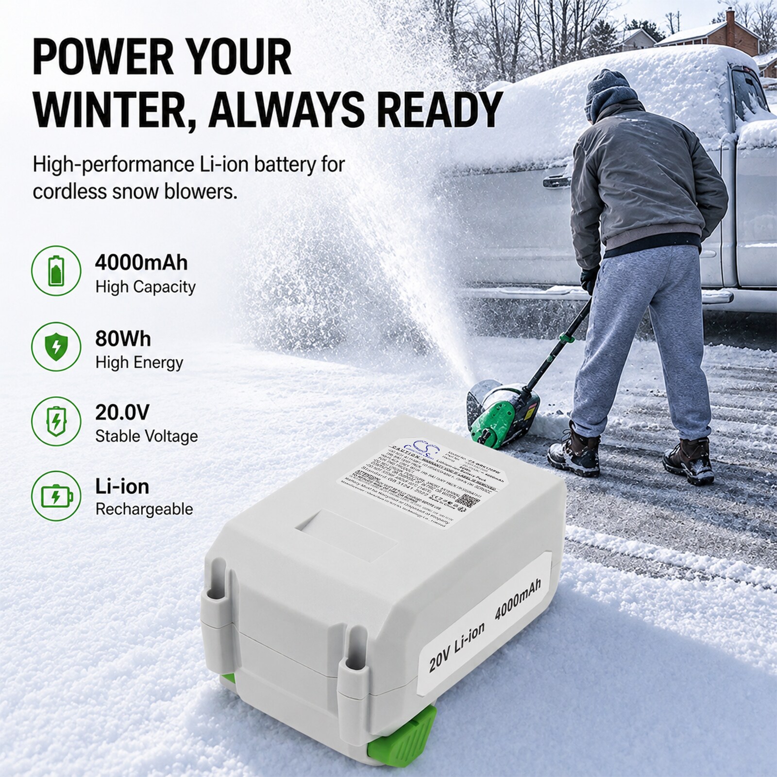 Batteri til gressklippere for LUX-TOOLS A-BS-20, A-BH-20B, A-SSR-20 m.fl.