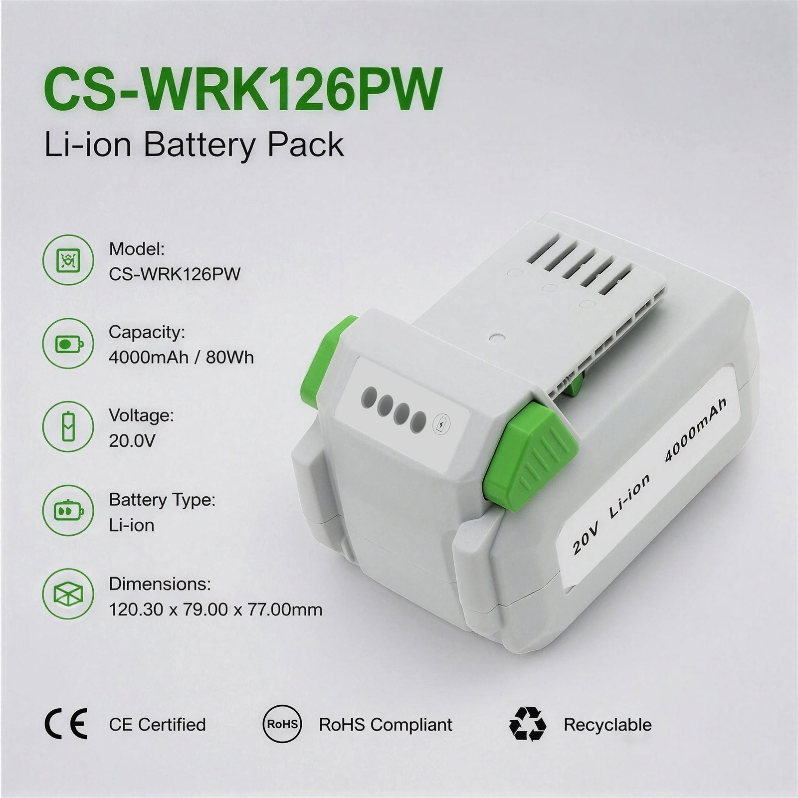 Batteri til gressklippere for LUX-TOOLS A-BS-20, A-BH-20B, A-SSR-20 m.fl.