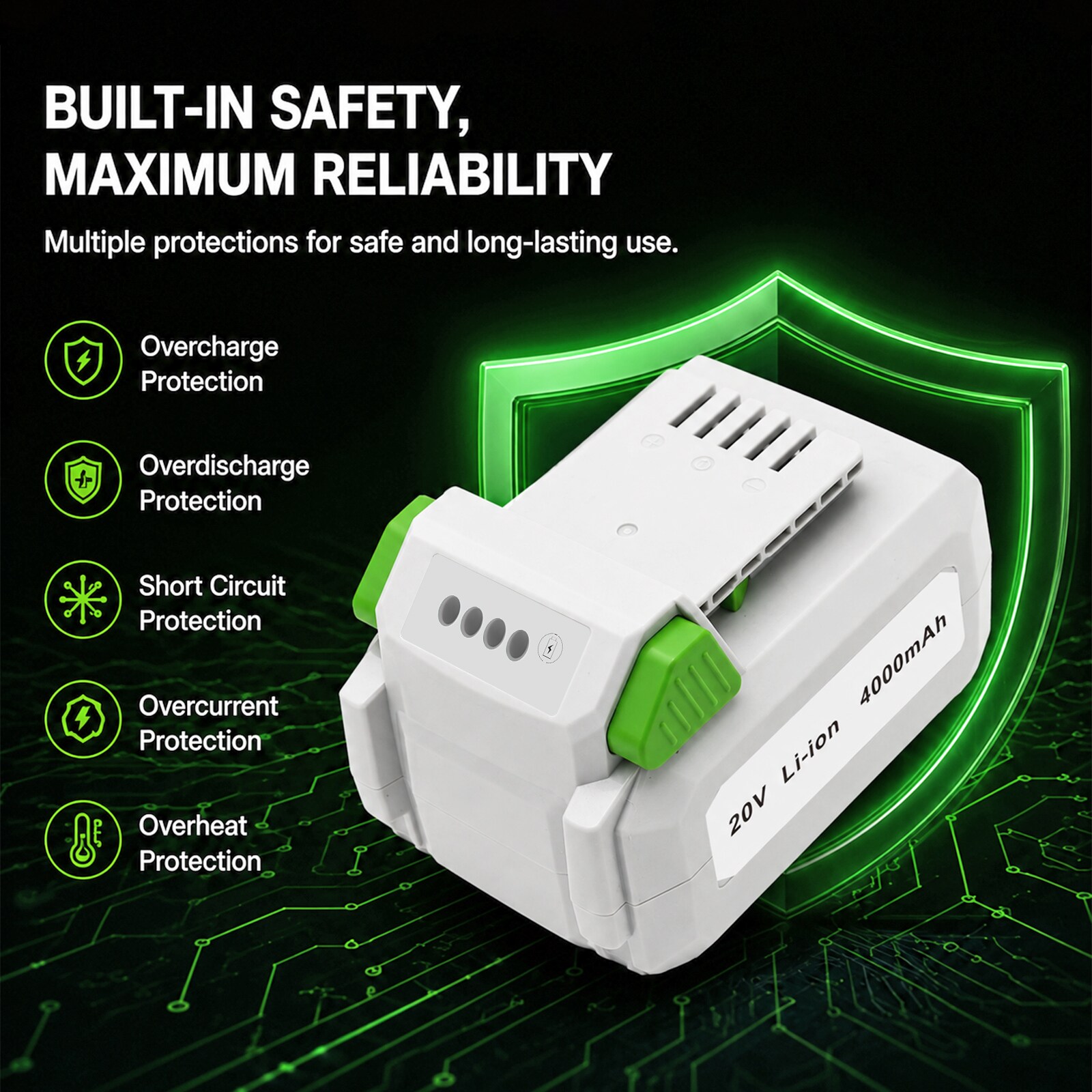 Batteri til gressklippere for LUX-TOOLS A-BS-20, A-BH-20B, A-SSR-20 m.fl.