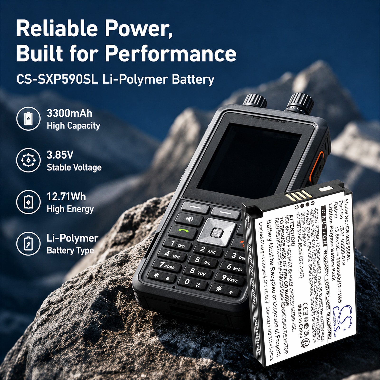 Batteri til mobiltelefon, smarttelefon for Sonim XP5900, XP5 Plus