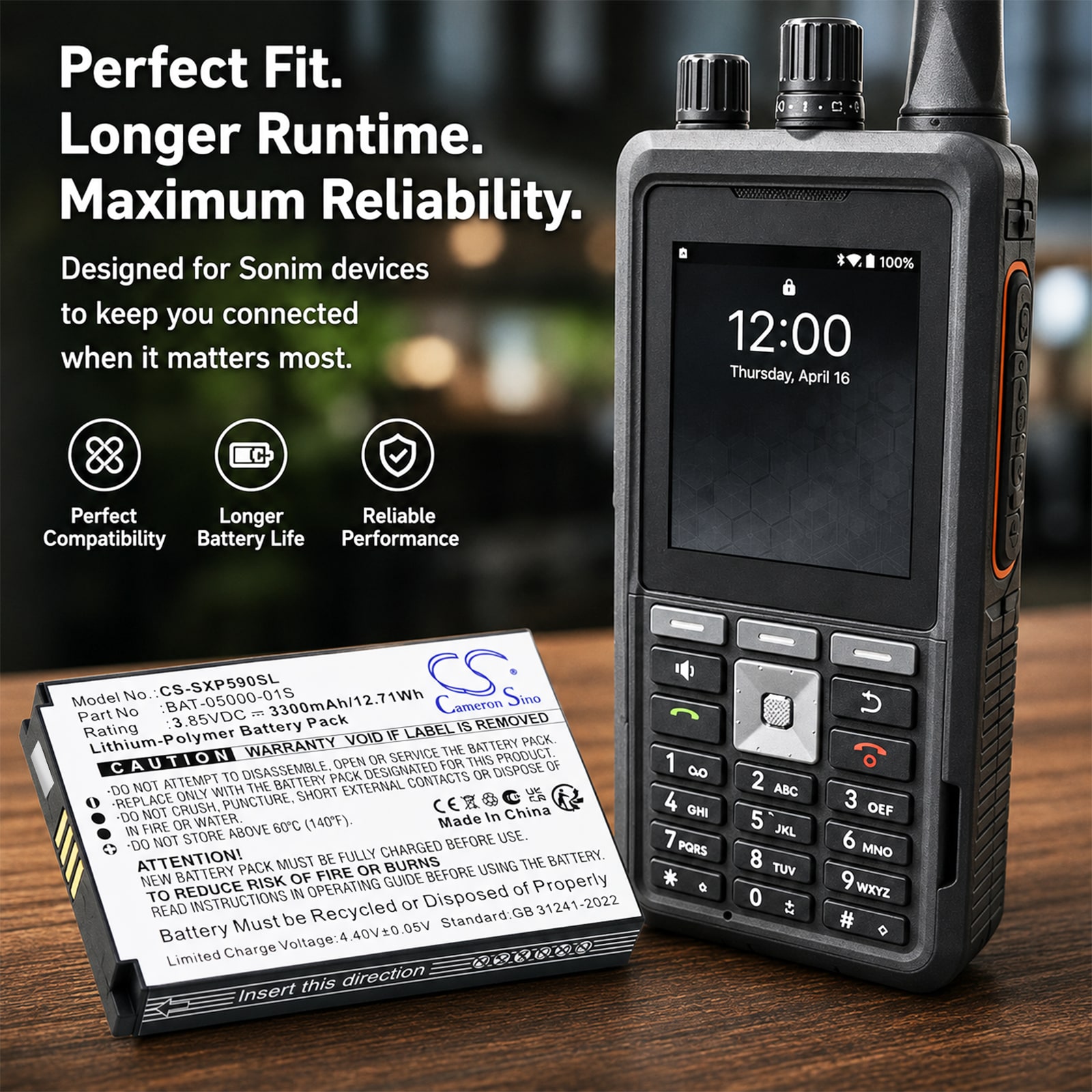 Batteri til mobiltelefon, smarttelefon for Sonim XP5900, XP5 Plus
