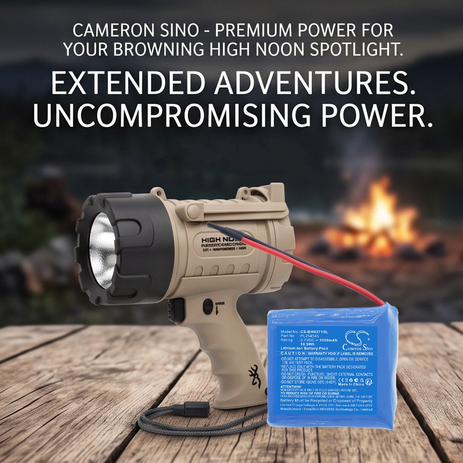 Batteri til lommelykt for Browning 3717805, High Noon Power Pro Spotlight