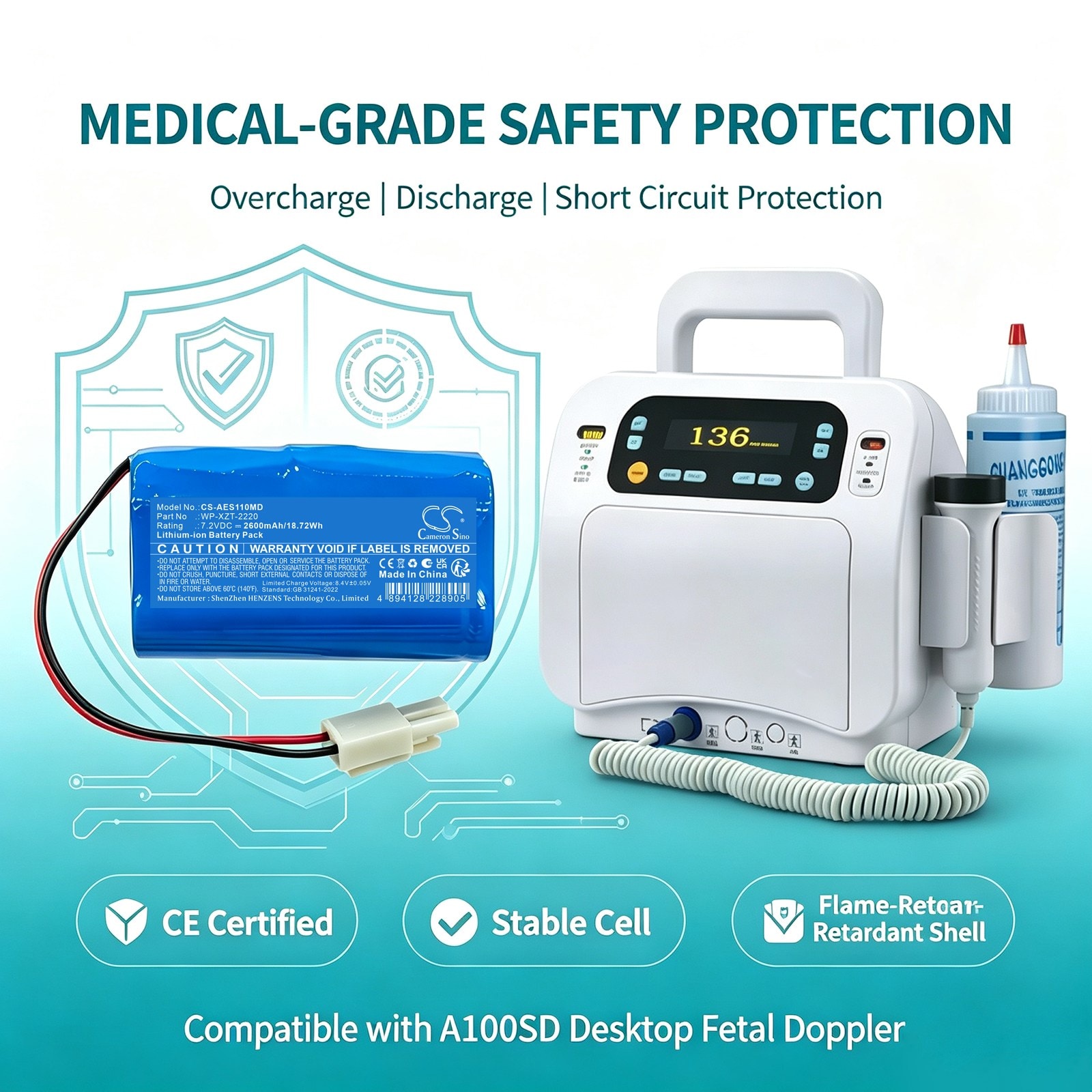 Batteri til medisinsk utstyr for Aeonmed A100SD