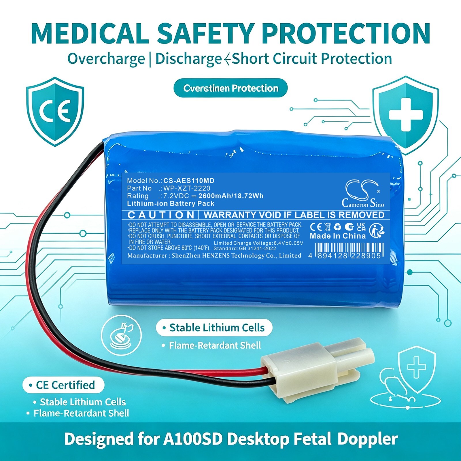Batteri til medisinsk utstyr for Aeonmed A100SD