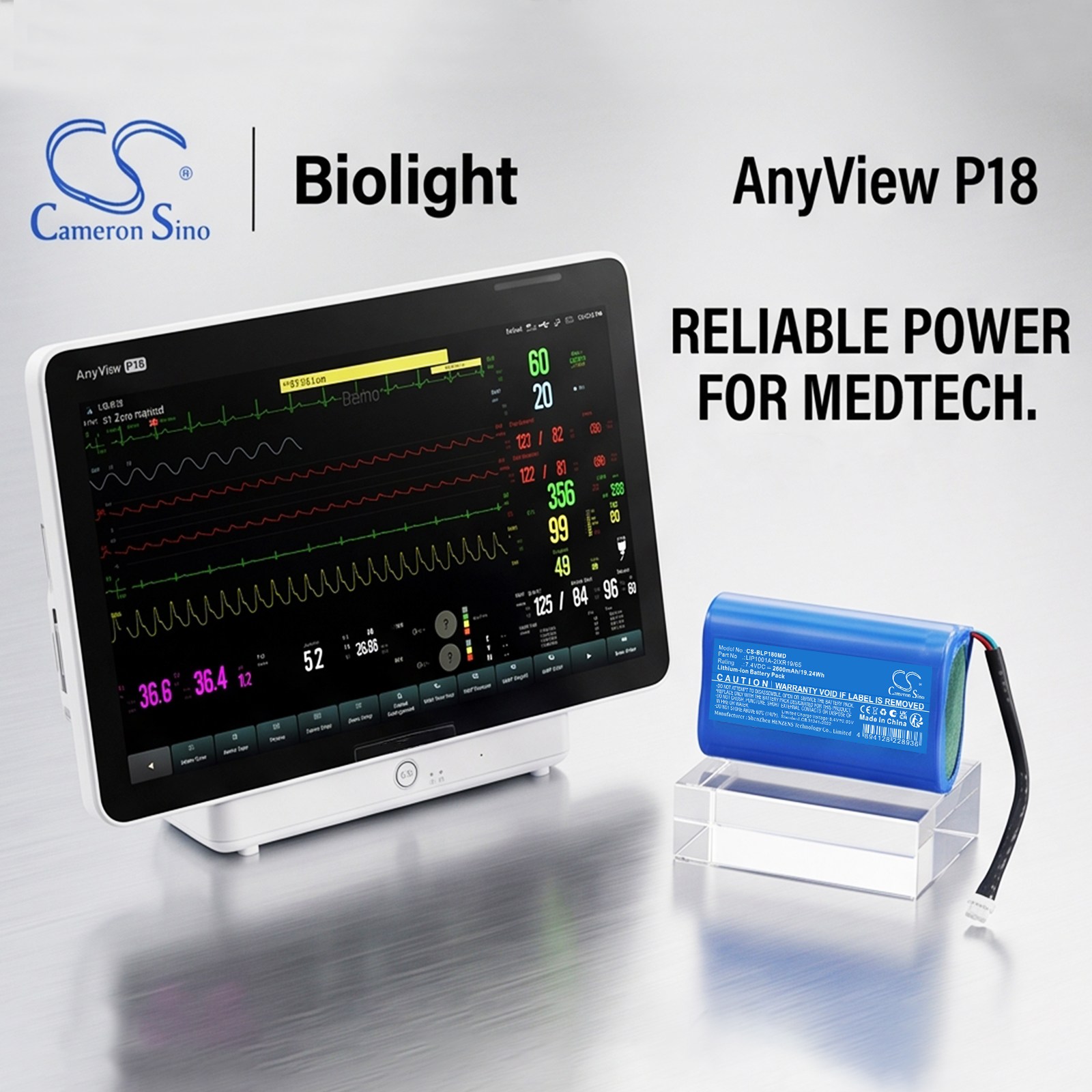 Batteri til Biolight BP18 pasientmonitor og P1 pasientmonitor