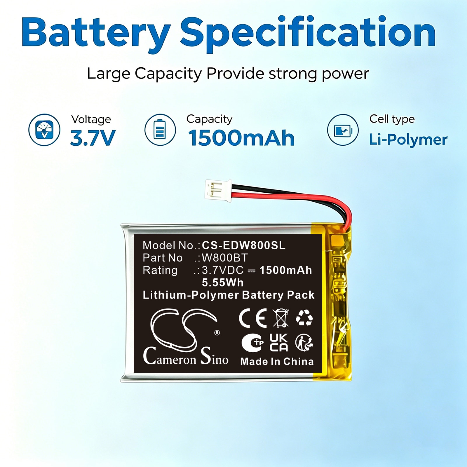 Batteri til trådløst headset for Edifier W800BT