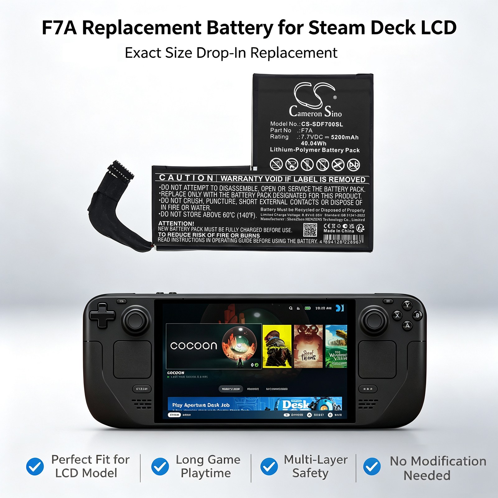 Batteri til spillkonsoll for Steam Deck F7A