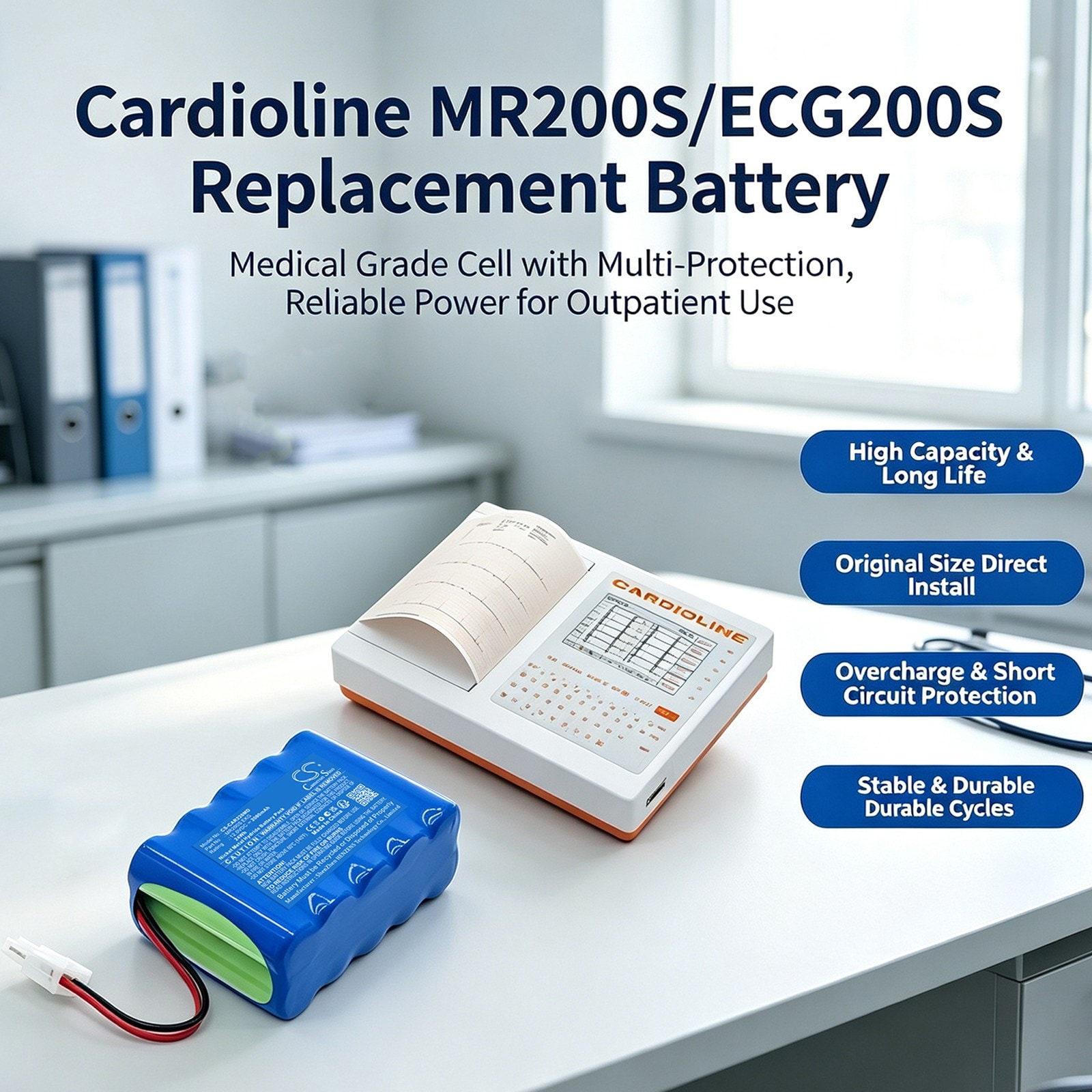Batteri til Cardioline MR200S EKG, MR1200 EKG og MR1200L EKG