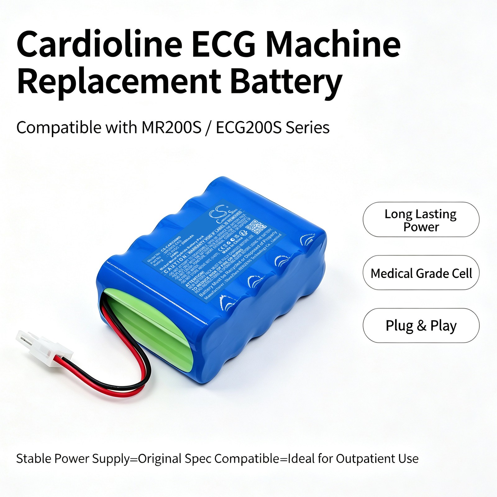 Batteri til Cardioline MR200S EKG, MR1200 EKG og MR1200L EKG