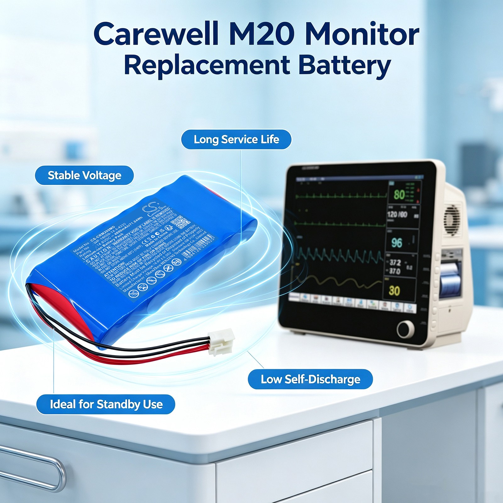 Batteri til Carewells medisinske pasientmonitor Medi M10