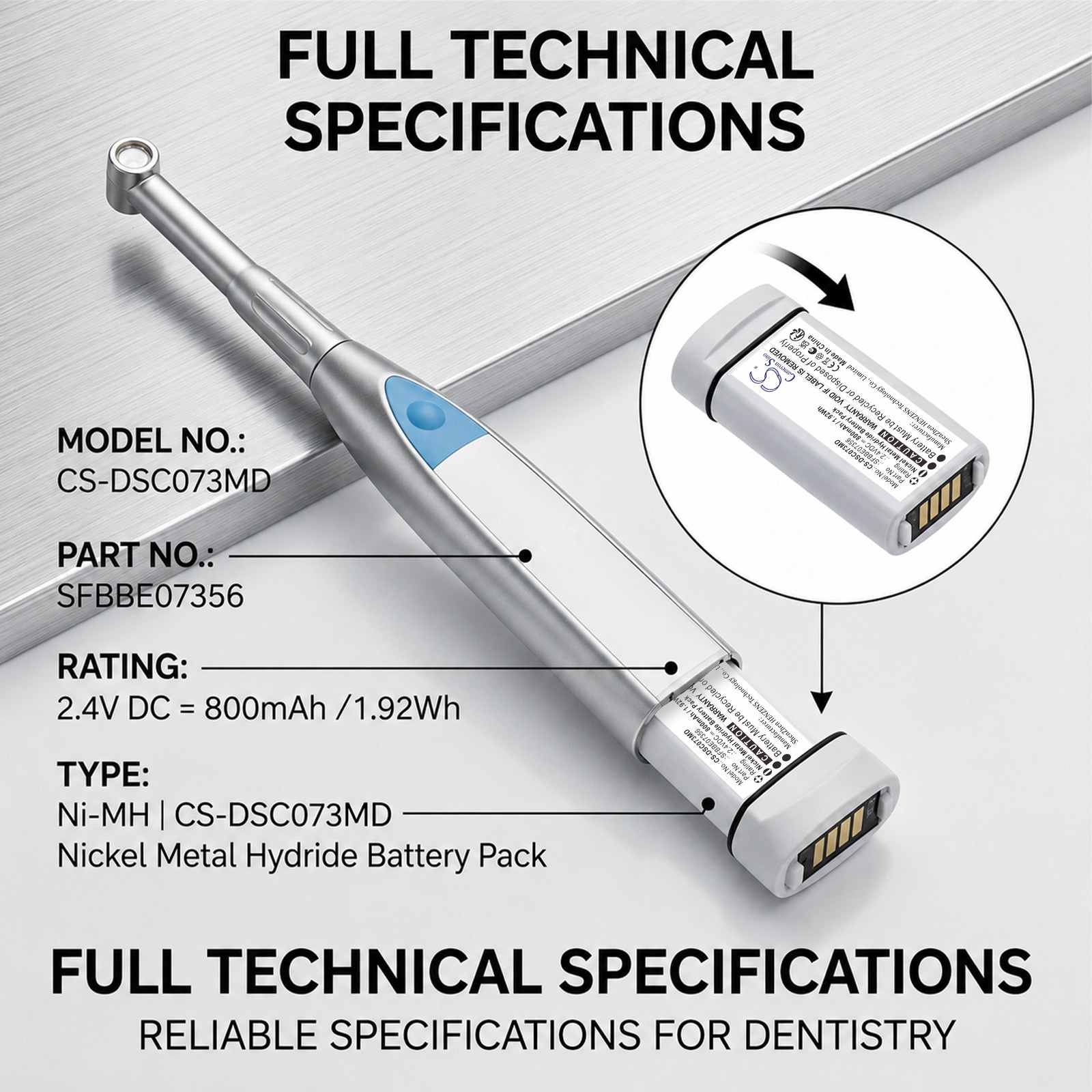 Batteri til medisinsk utstyr for Dentsply SmartLite Focus