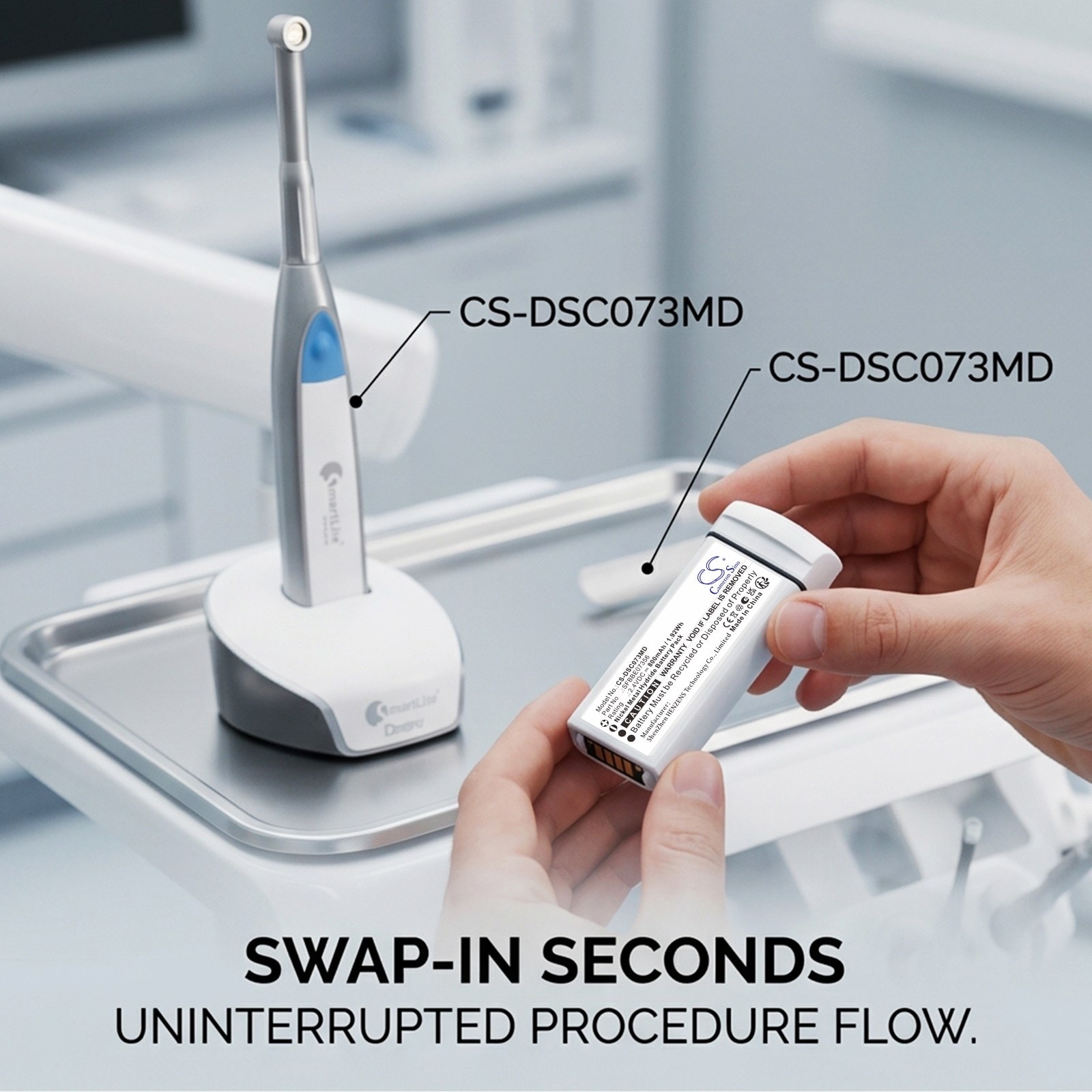 Batteri til medisinsk utstyr for Dentsply SmartLite Focus